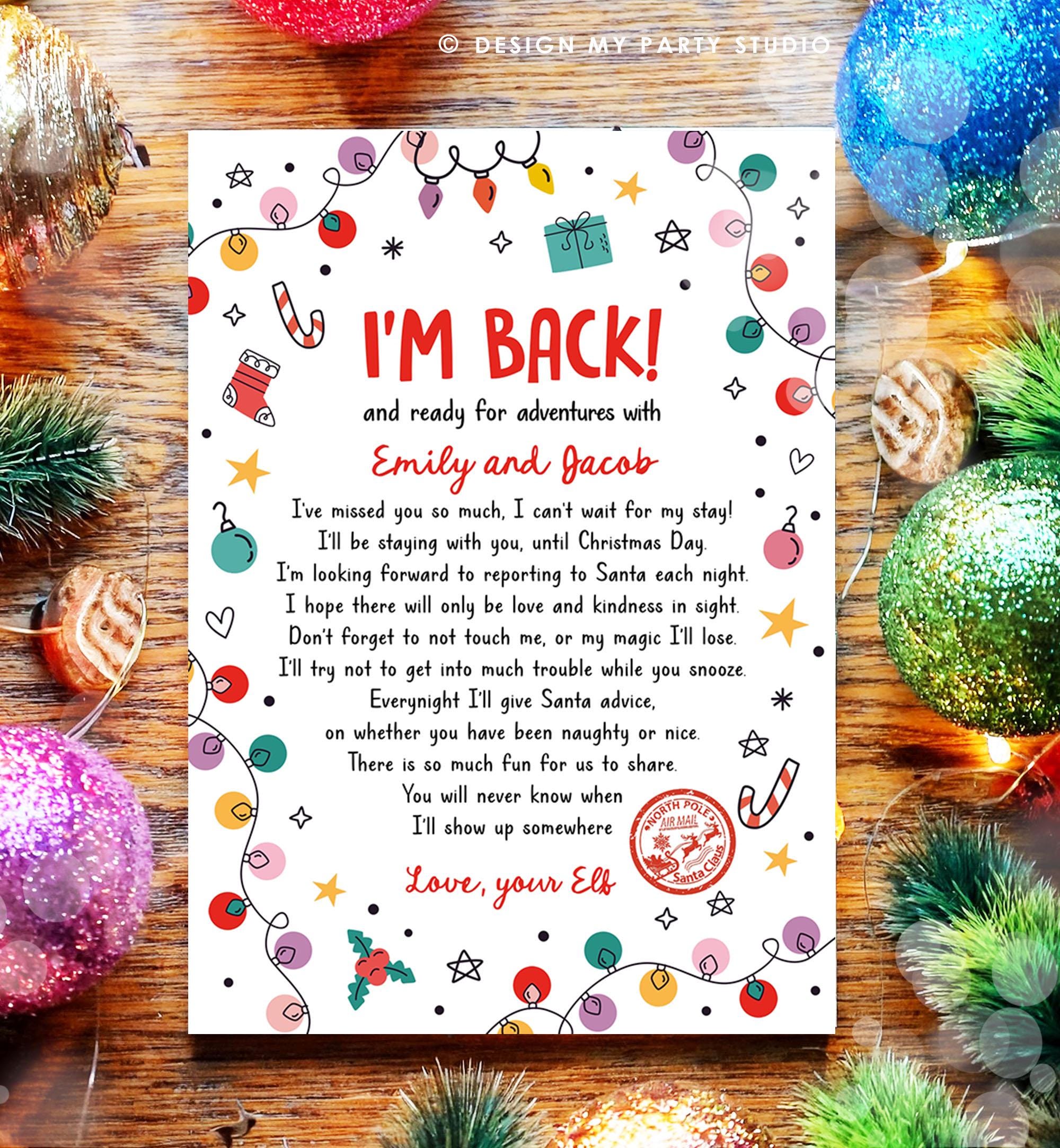 Editable Elf Arrival Letter Return Letter Christmas Elf I'm Back Elf Welcome Christmas Elf Letter From Your Elf Printable Template 0521