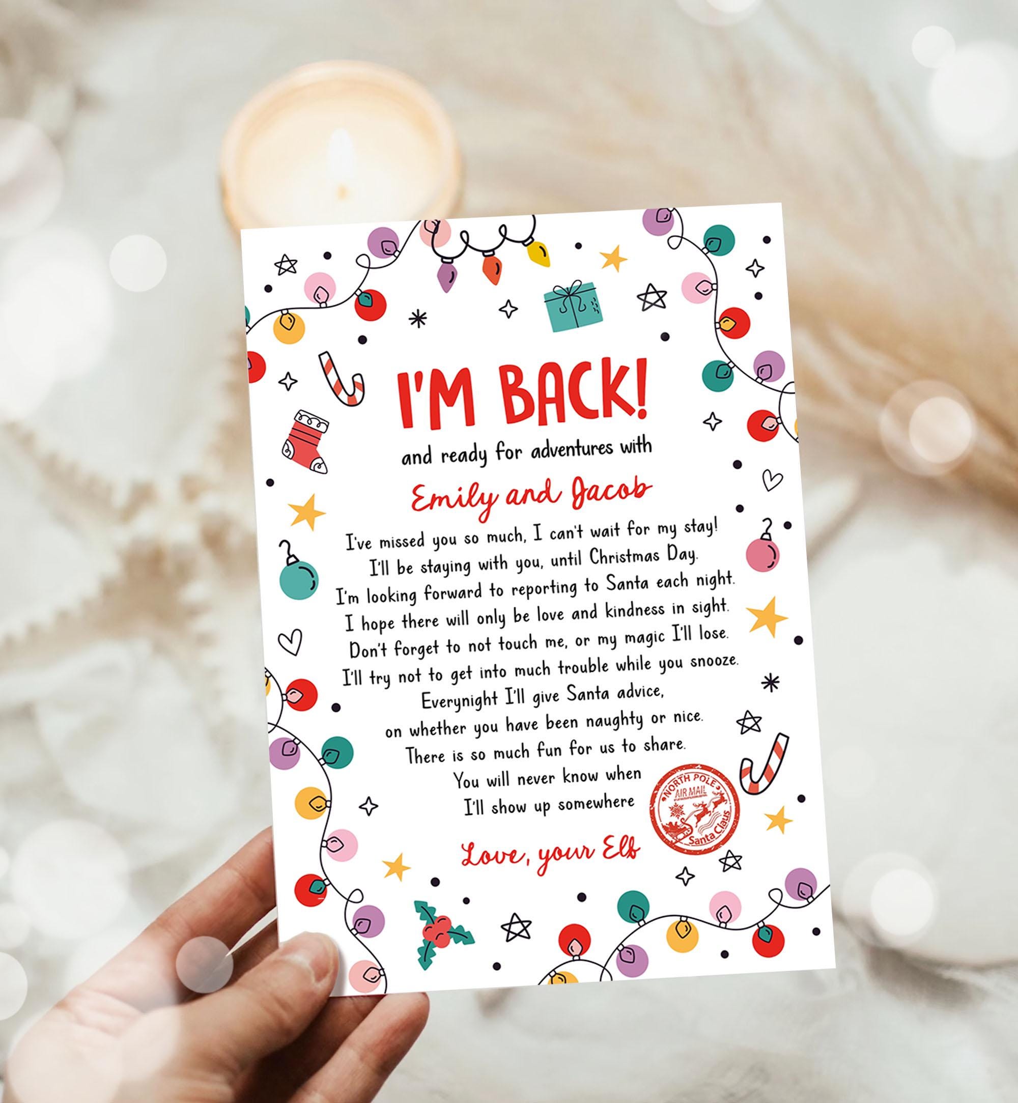 Editable Elf Arrival Letter Return Letter Christmas Elf I'm Back Elf Welcome Christmas Elf Letter From Your Elf Printable Template 0521