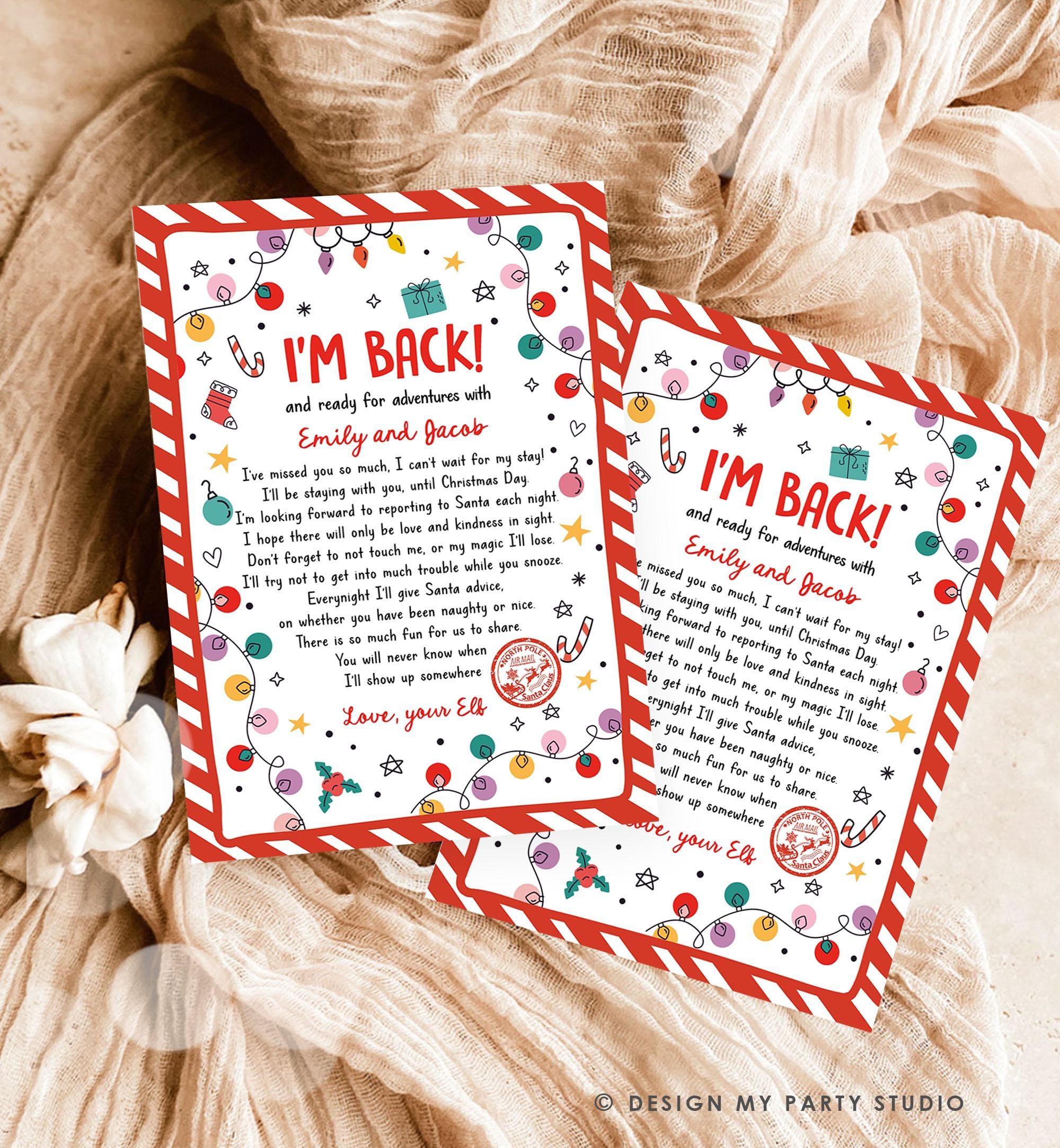 Editable Elf Arrival Letter Return Letter Christmas Elf I'm Back Elf Welcome Christmas Elf Letter From Your Elf Printable Template 0521