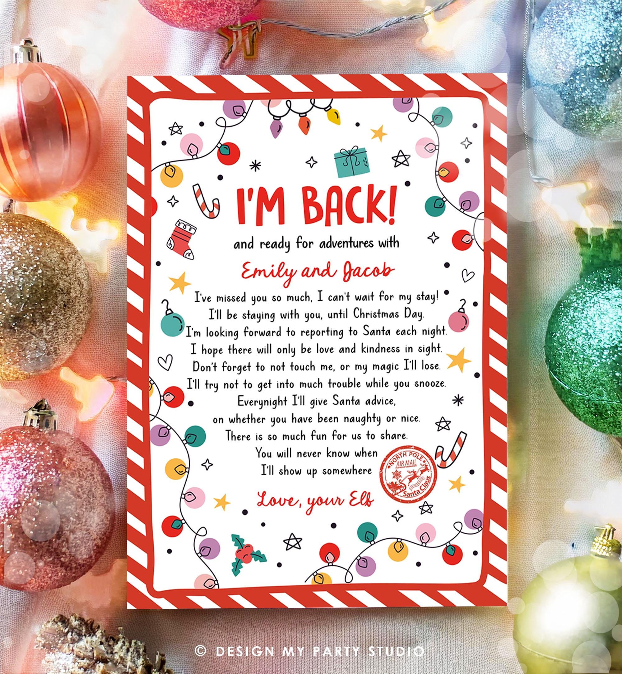 Editable Elf Arrival Letter Return Letter Christmas Elf I'm Back Elf Welcome Christmas Elf Letter From Your Elf Printable Template 0521