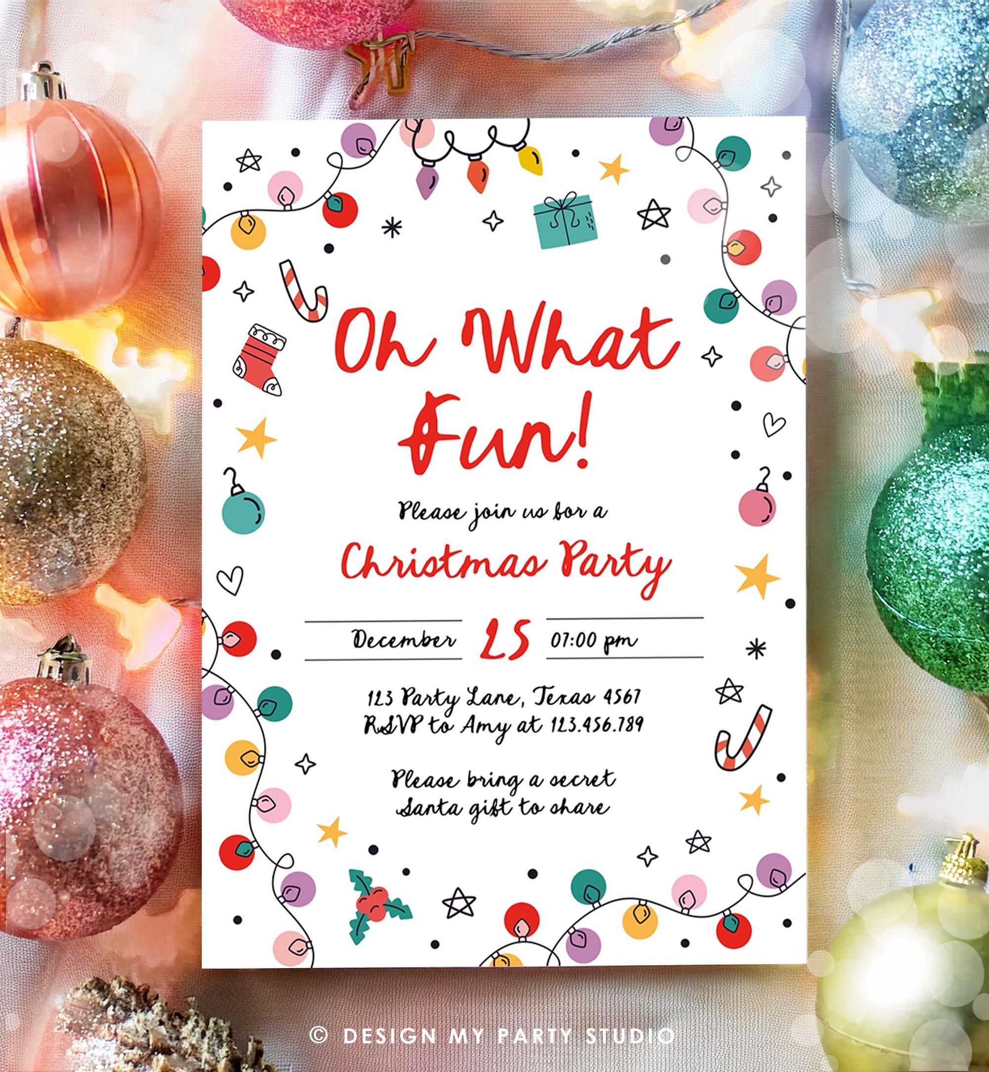 Editable Christmas Party Invitation Kids Hand Drawn Doodle Oh What Fun Invite Christmas Birthday Evite Template Download Printable 0521