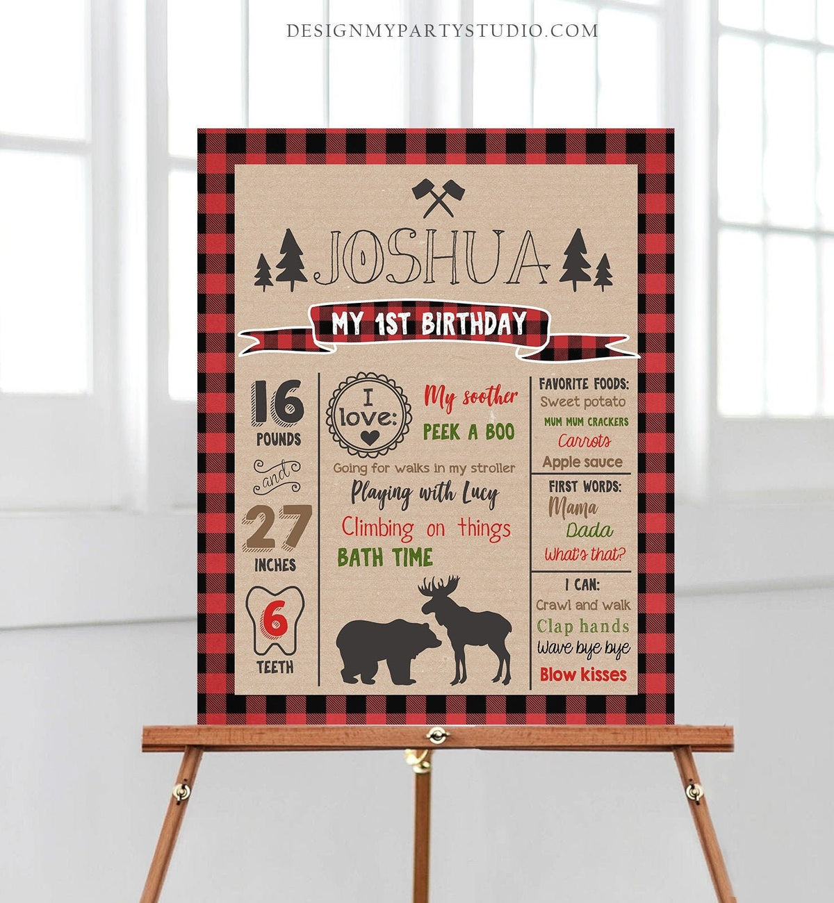 Editable Lumberjack Birthday Milestones Sign Lumberjack Birthday Chalkboard Plaid 1st Birthday Bear Moose Digital Template Printable 0026