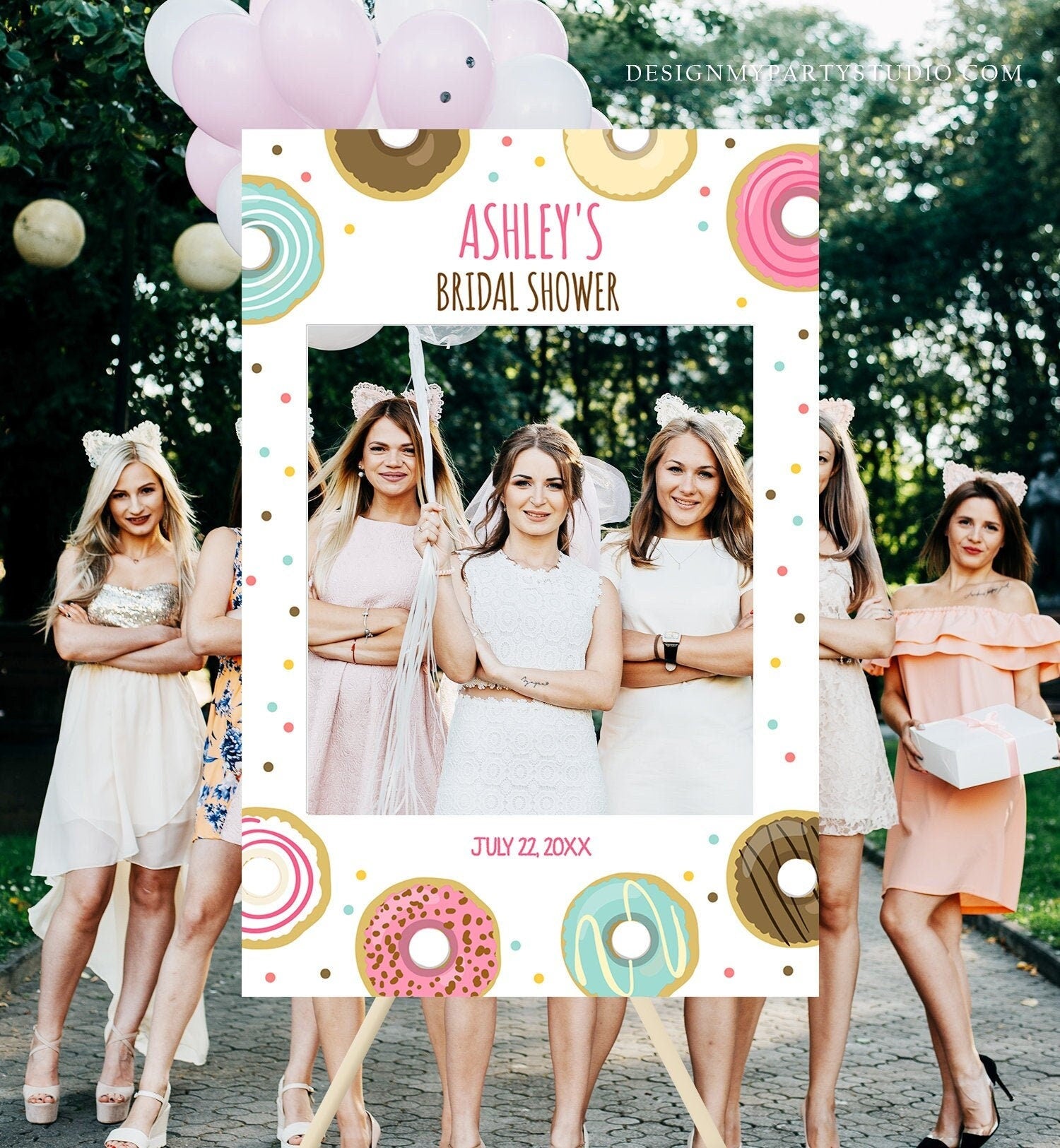 Editable Donut Photo Booth Prop Bridal Shower Sign Photo Booth Birthday Baby Shower Sweet Pink Frame Wedding Digital Template Printable 0050