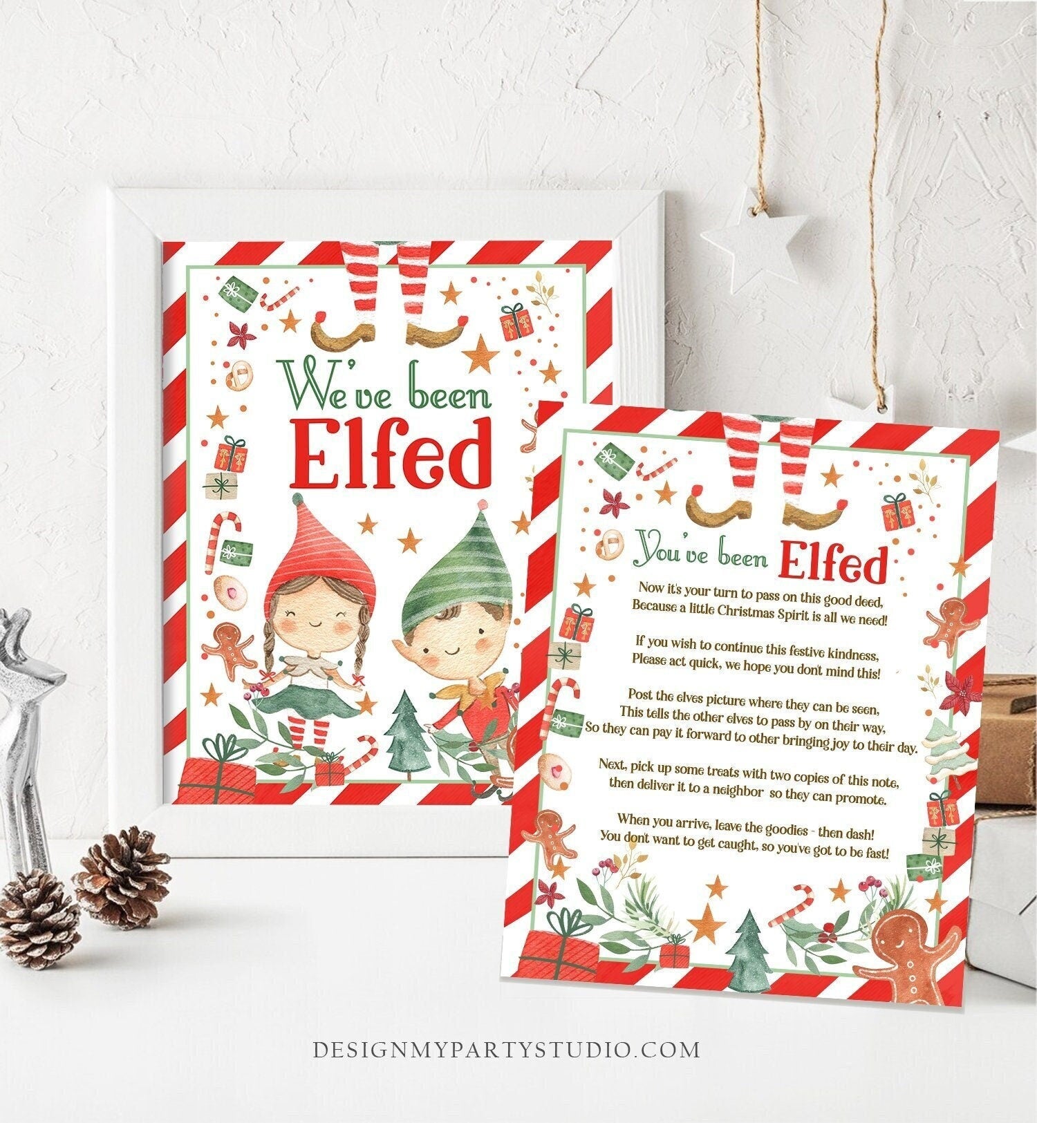 Editable You've Been Elfed Christmas Game We've Been Elfed Christmas Elf Elfed Sign Instructions Treat Holiday Template Printable 0358