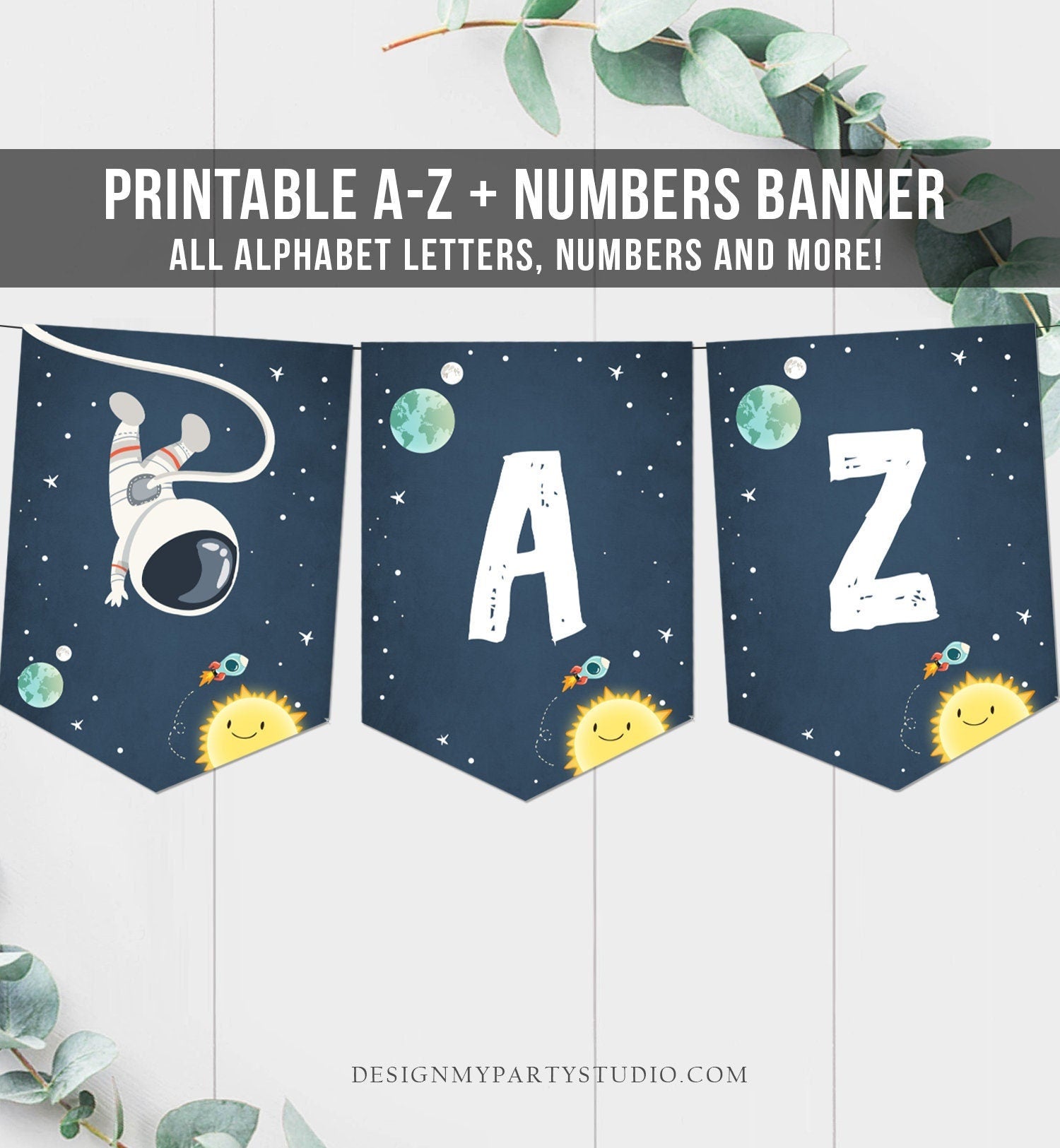 Space Alphabet Banner Letters A to Z Numbers Space Birthday Banner Boy Blue Galaxy Party Decor DIY Baby Shower Banner Digital Printable 0046