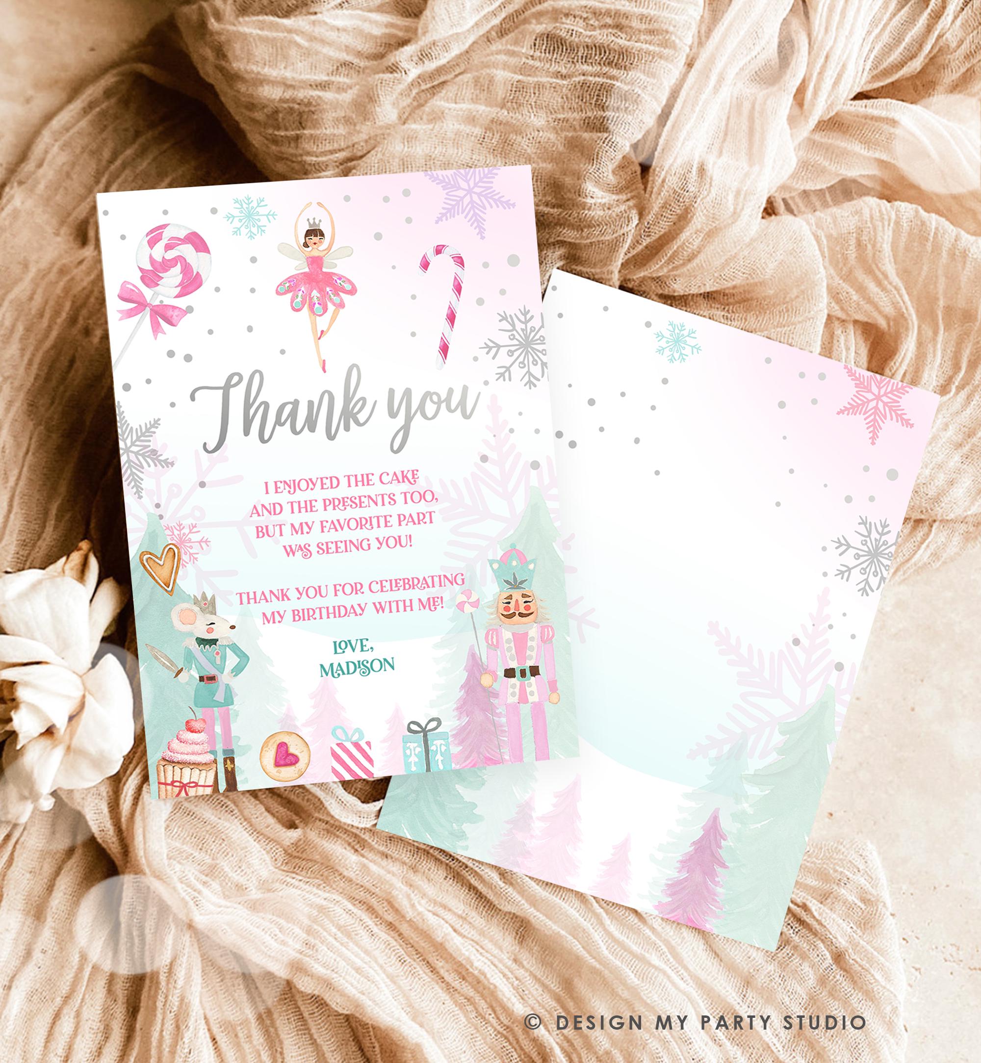 Editable Nutcracker Thank You Card Girl Land of Sweets Winter Pink Girl Sugar Plum Fairy Digital Download Template Printable 0352