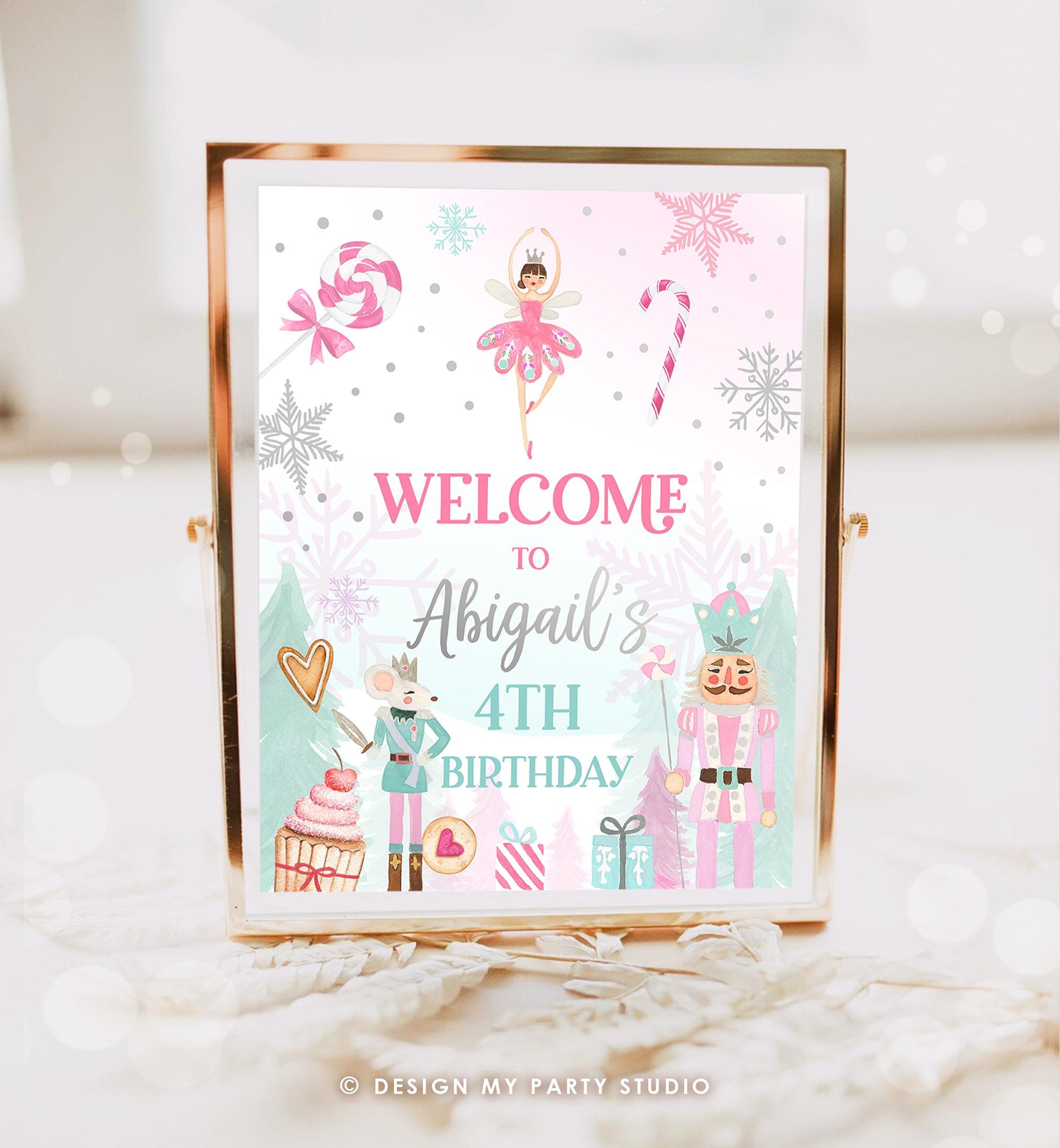 Editable Nutcracker Birthday Welcome Sign Winter Birthday Girl Land of Sweets Party Christmas Holiday Sign Digital Template Printable 0352