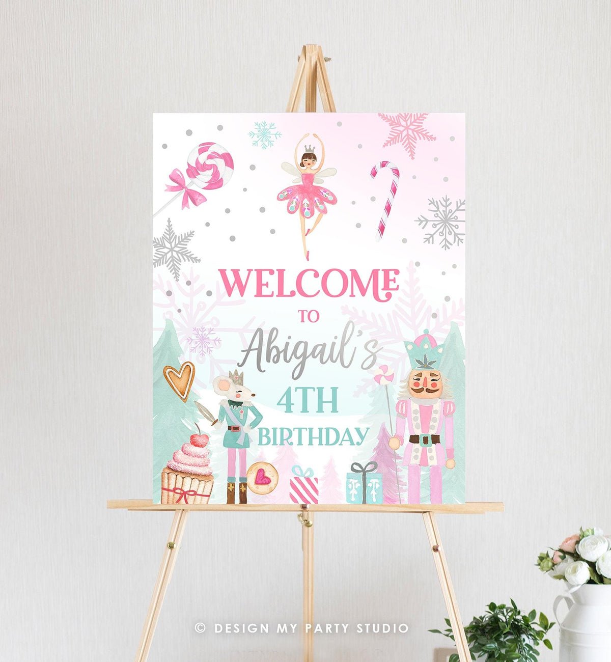 Editable Nutcracker Birthday Welcome Sign Winter Birthday Girl Land of Sweets Party Christmas Holiday Sign Digital Template Printable 0352