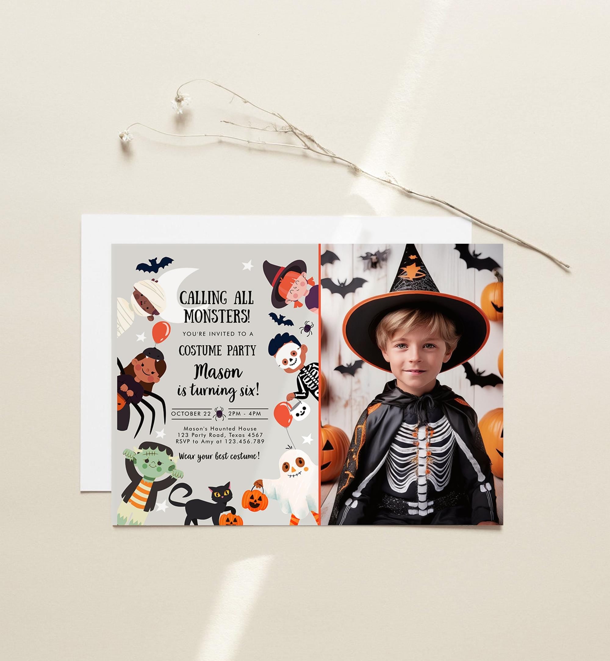 Editable Halloween Party Invitation Halloween Birthday Invitation Kids Costume Party Spooky Celebration Boy Digital Template Evite 0473 0009