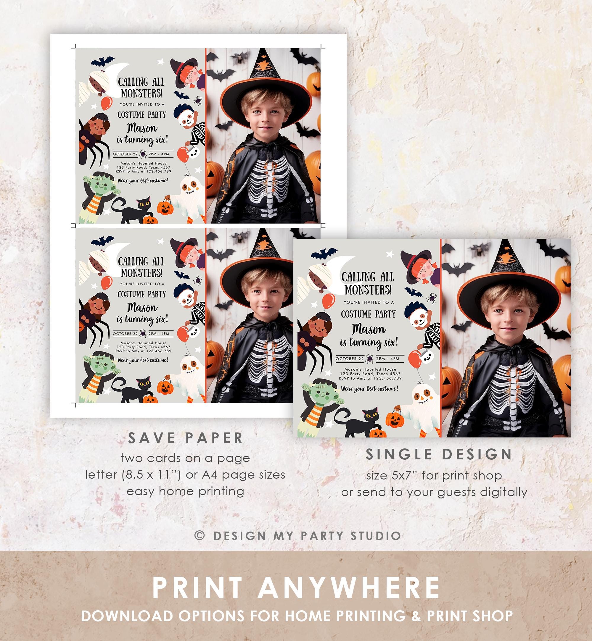 Editable Halloween Party Invitation Halloween Birthday Invitation Kids Costume Party Spooky Celebration Boy Digital Template Evite 0473 0009