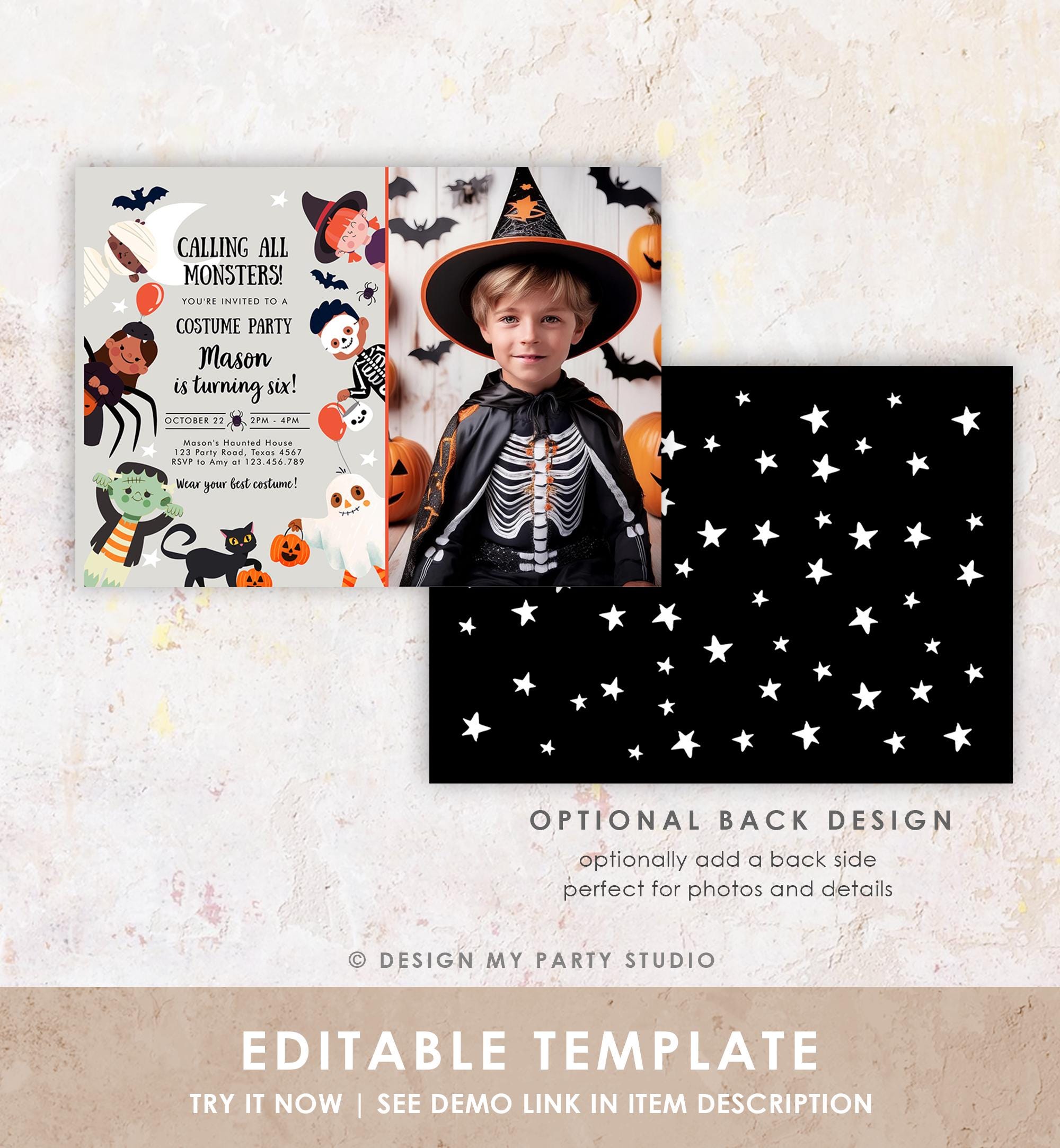 Editable Halloween Party Invitation Halloween Birthday Invitation Kids Costume Party Spooky Celebration Boy Digital Template Evite 0473 0009