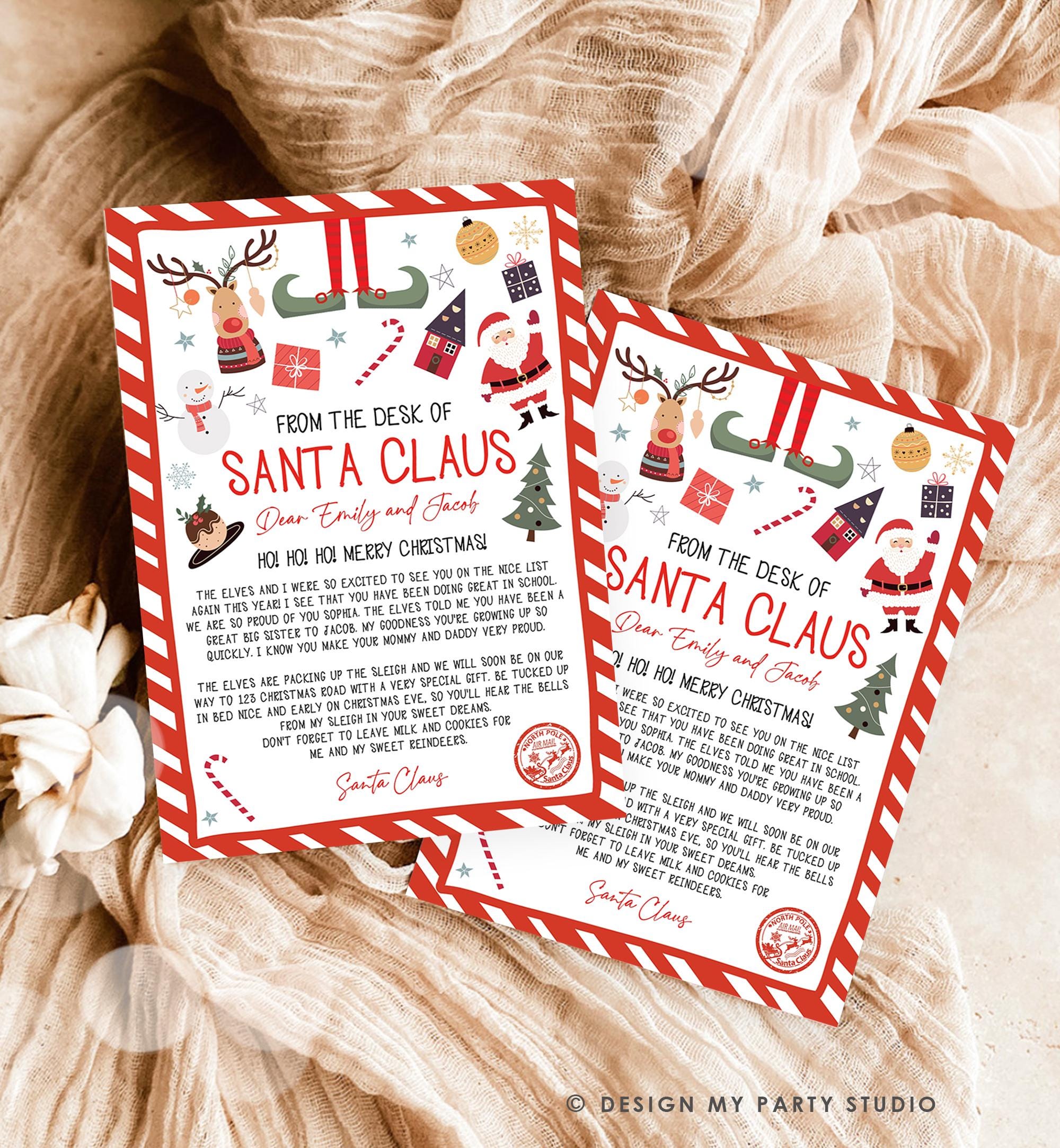 Editable Letter from Santa Claus From The Desk of Santa Christmas Eve Hello Elf North Pole Mail Digital Download Template Printable 0496