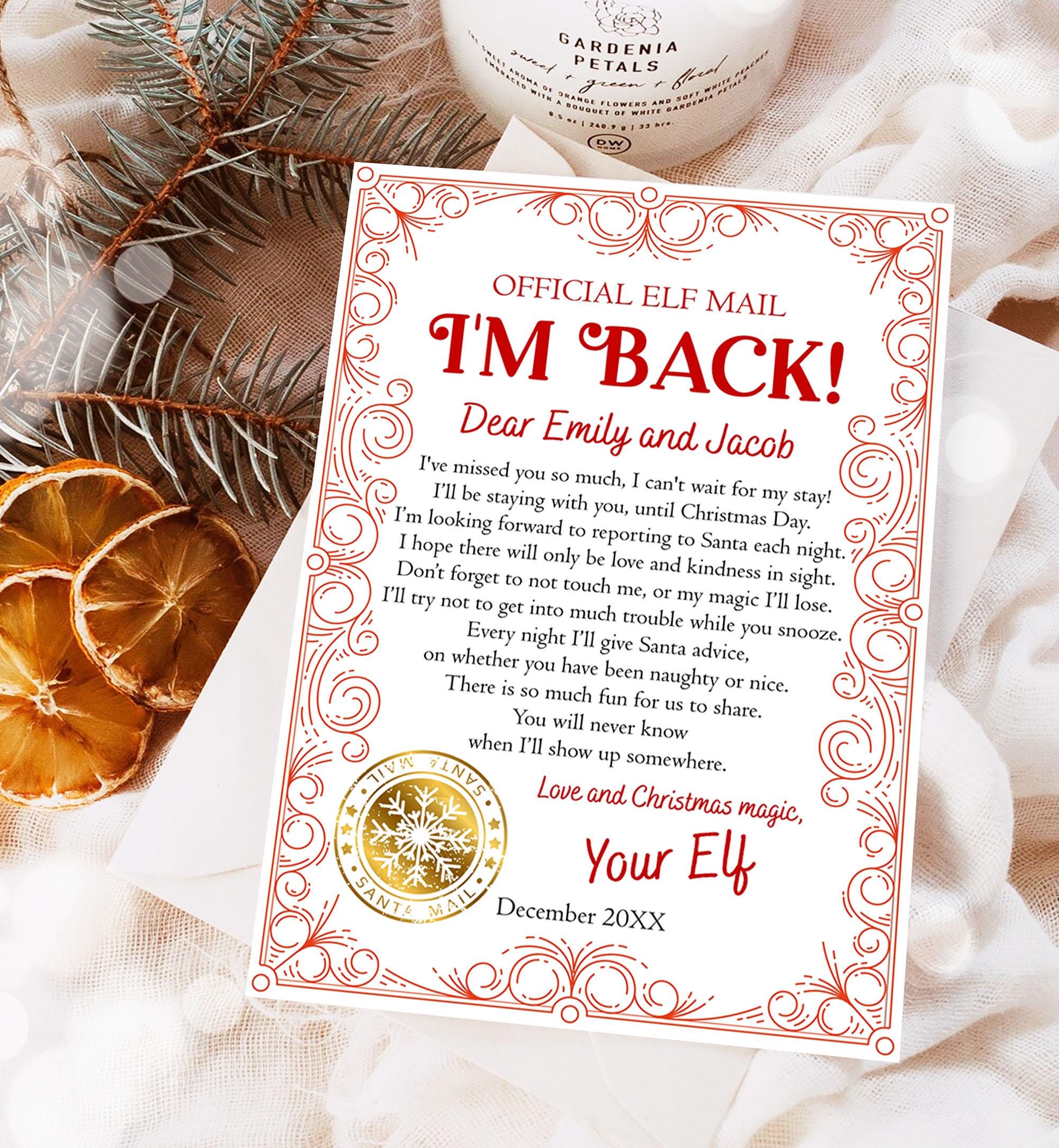 Editable Elf Arrival Letter Return Letter Christmas Elf I'm Back Elf Welcome Xmas Elf Letter From Your Elf Official Printable Template 0523