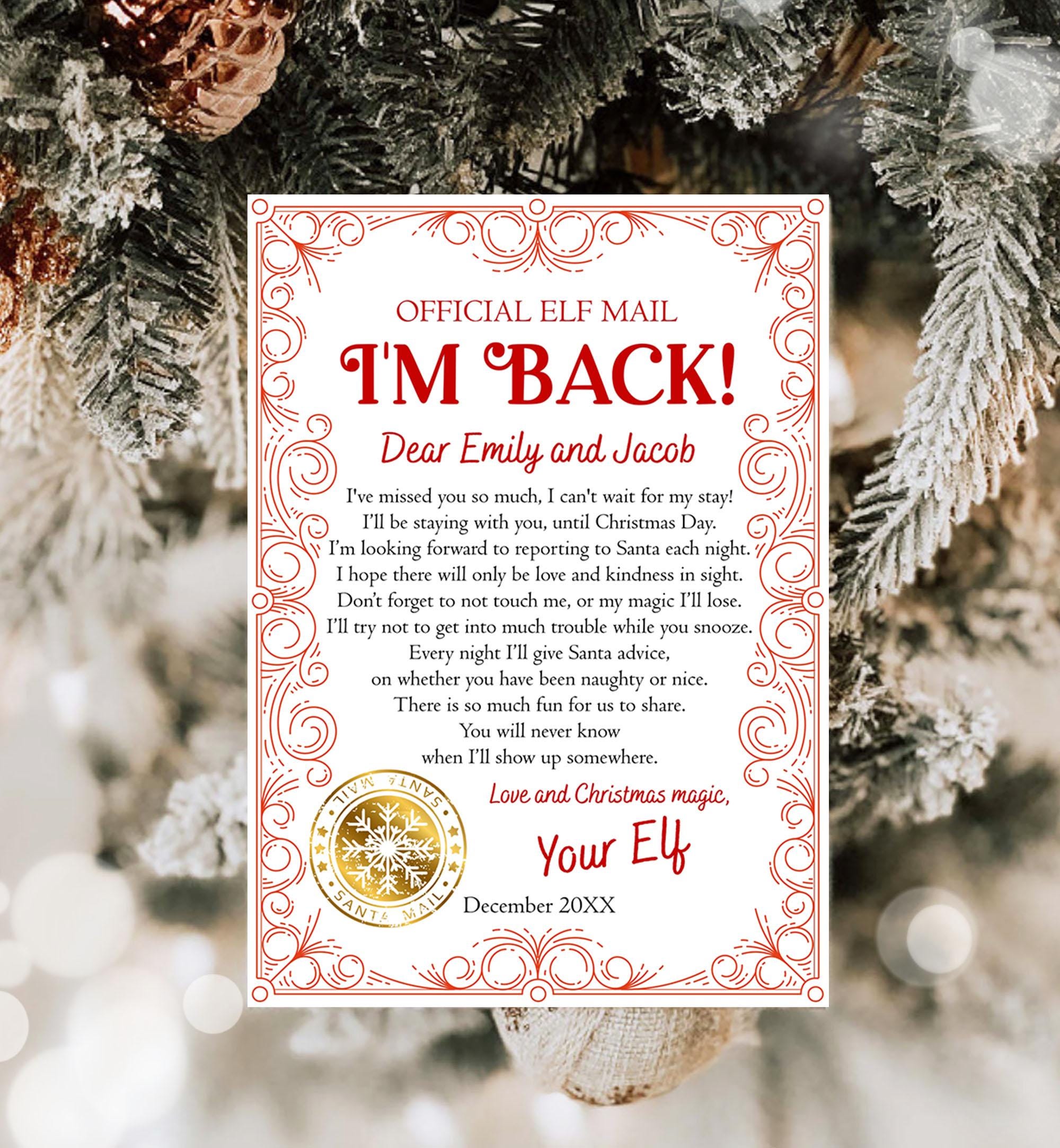 Editable Elf Arrival Letter Return Letter Christmas Elf I'm Back Elf Welcome Xmas Elf Letter From Your Elf Official Printable Template 0523