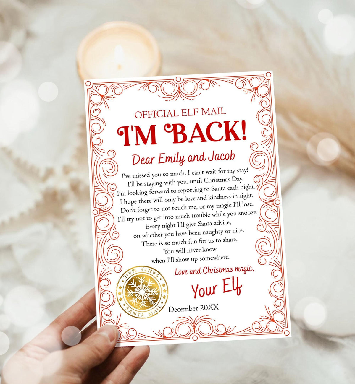 Editable Elf Arrival Letter Return Letter Christmas Elf I&#39;m Back Elf Welcome Xmas Elf Letter From Your Elf Official Printable Template 0523