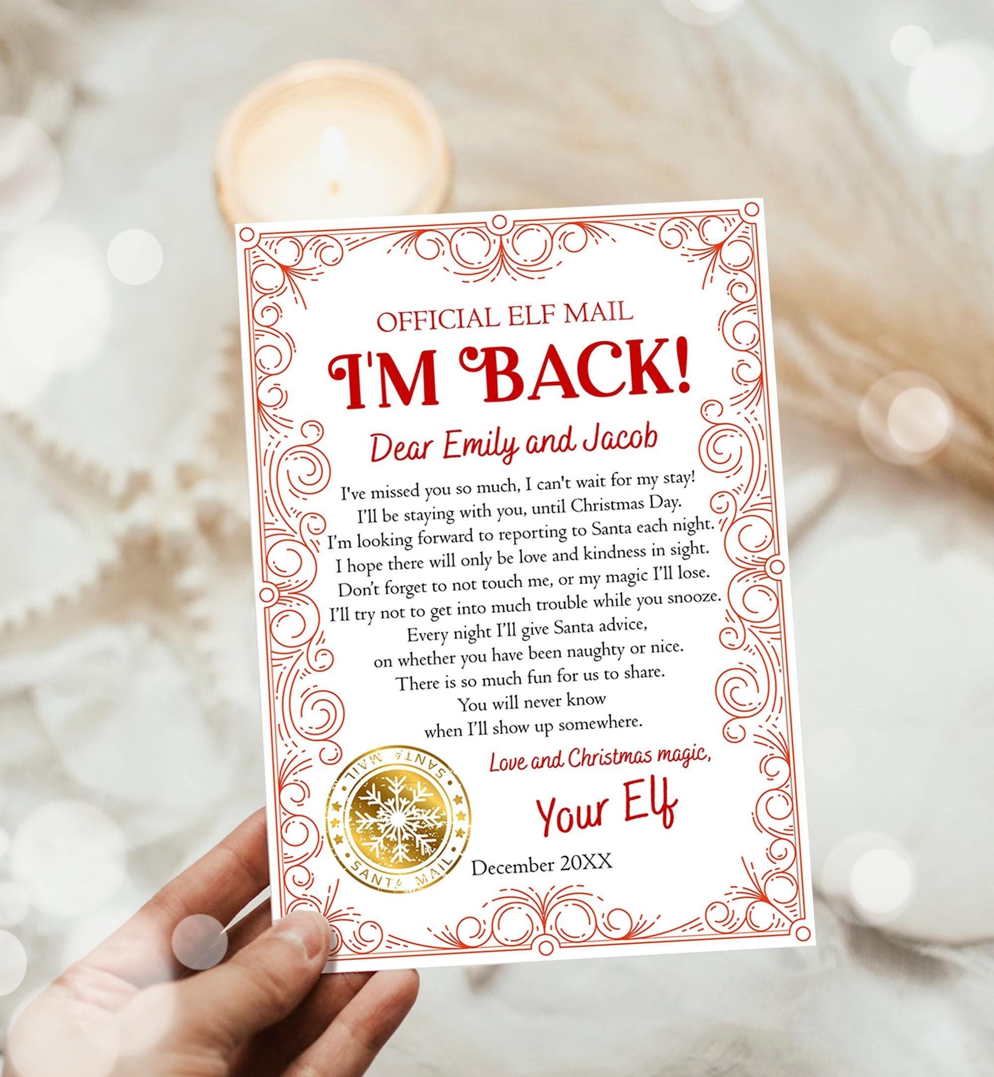 Editable Elf Arrival Letter Return Letter Christmas Elf I'm Back Elf Welcome Xmas Elf Letter From Your Elf Official Printable Template 0523