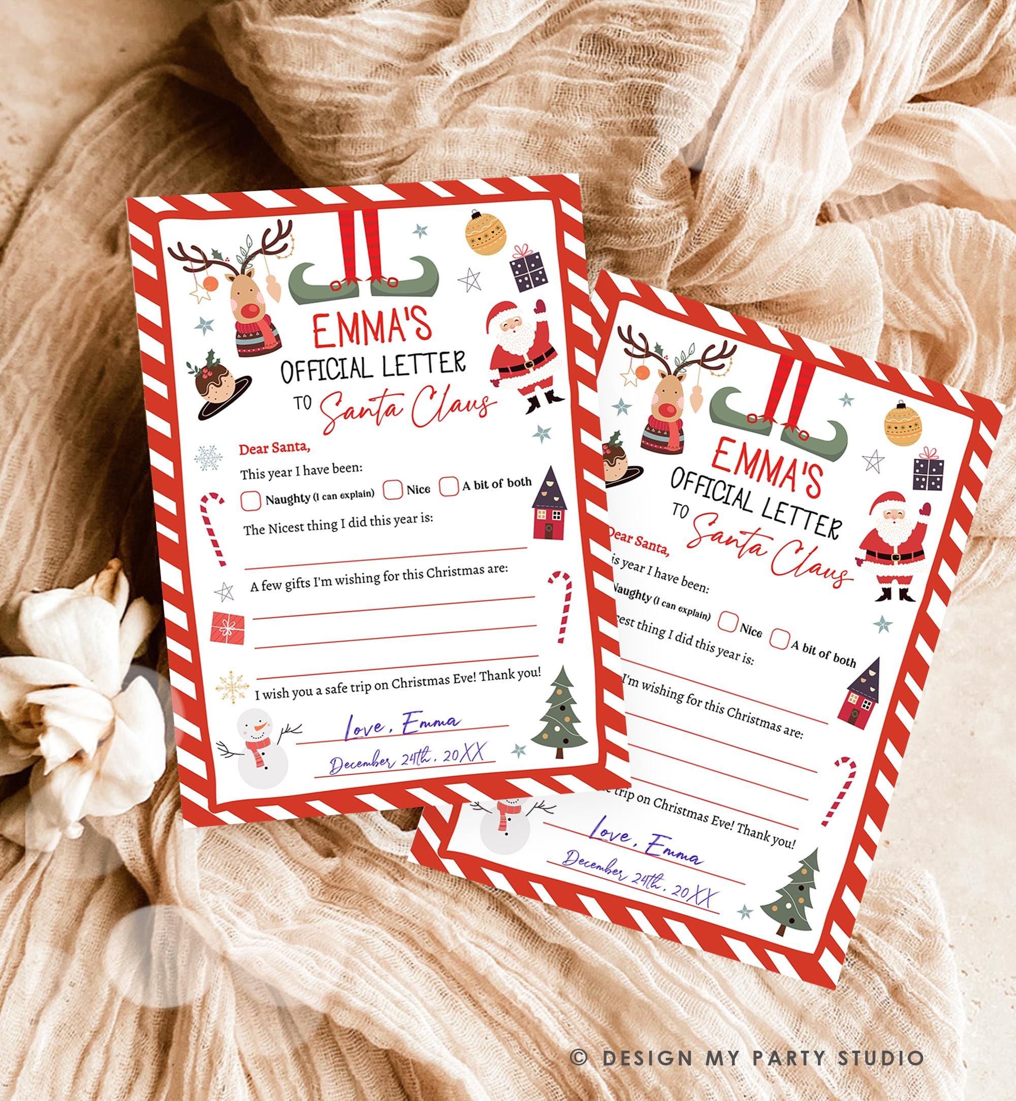 Editable Official Letter to Santa Claus From The Desk of Santa Christmas Eve North Pole Mail Instant Download Printable Template 0496