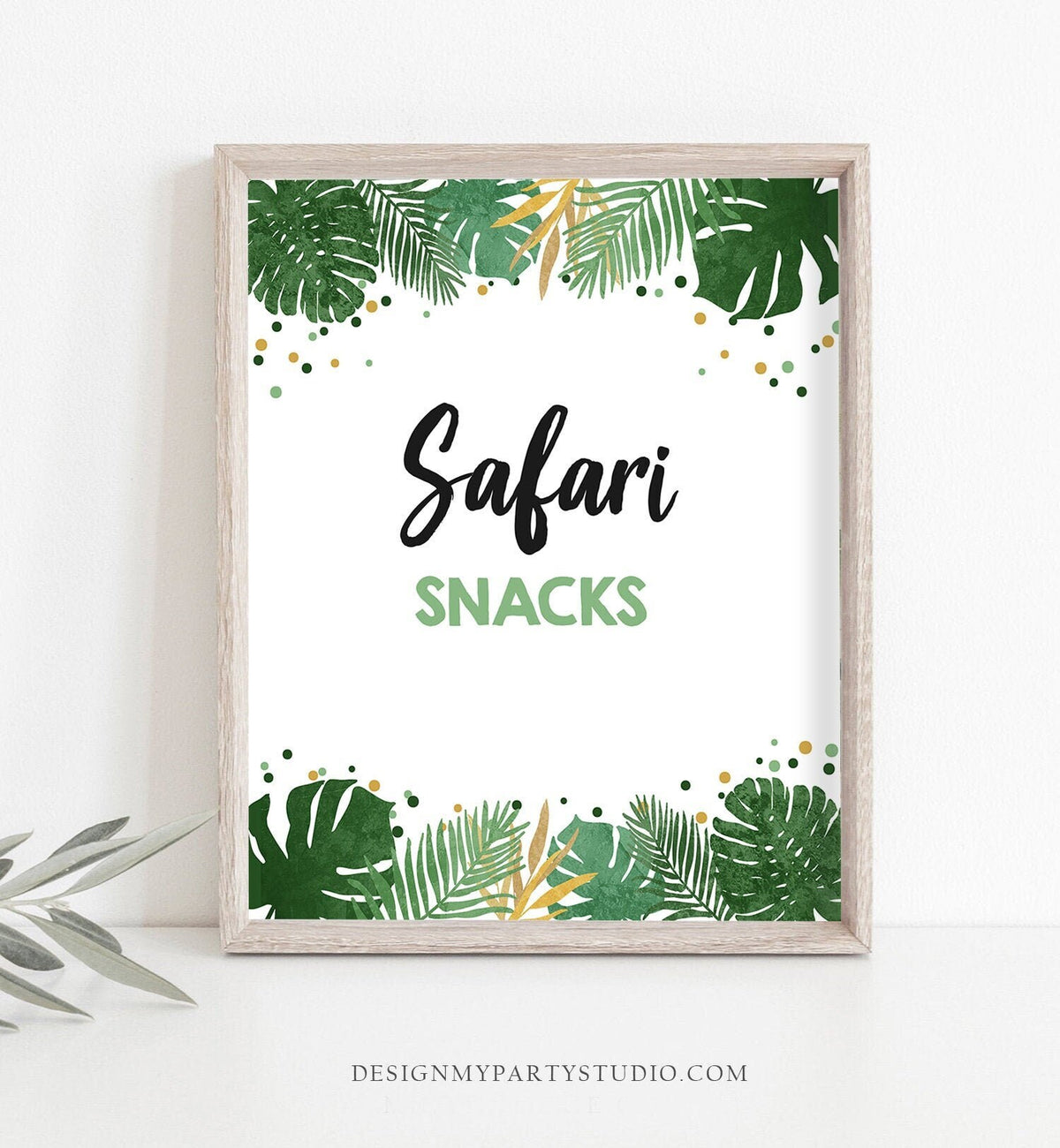 Safari Snacks Birthday Sign Table Decor Tropical Safari Birthday Wild One Animals Black Gold Food Table Decor Party Digital Printable 0332