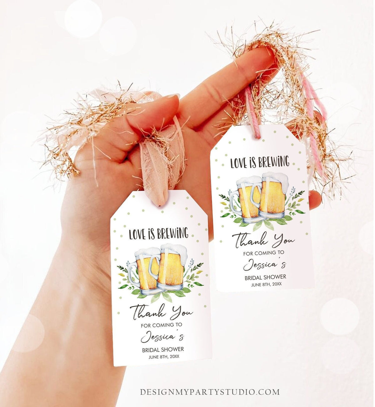 Editable Love is Brewing Bridal Shower Favor Tags Beer Couples Shower Thank You Tag Brewing Label Beer Mugs Gift Tag Template Printable 0190