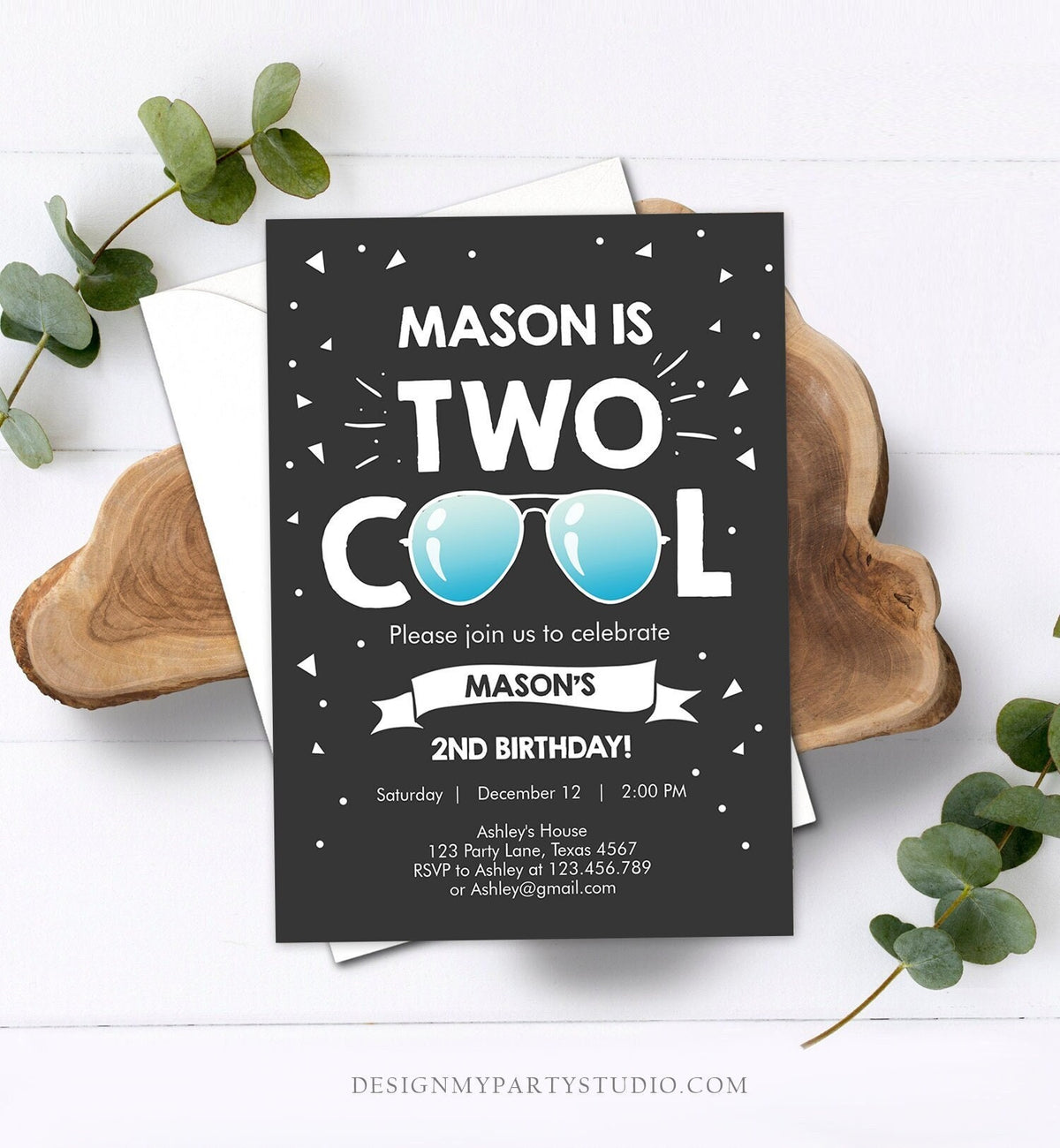 Editable Two Cool Birthday Invitation Boy Second Birthday Party 2nd I&#39;m this Many I&#39;m Two Cool Digital Download Template Printable 0136