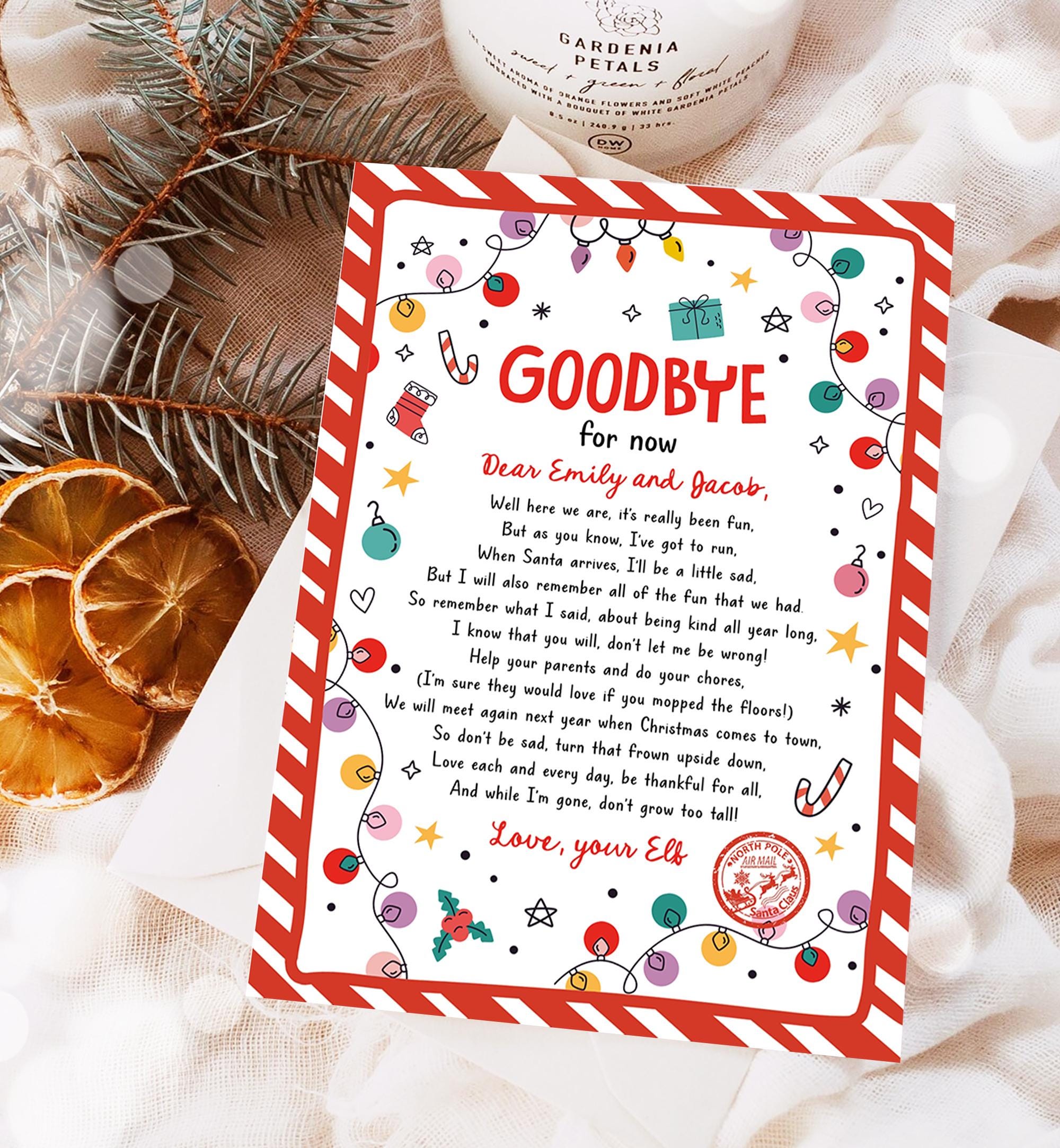 Editable Elf Goodbye Letter Departure Letter Christmas Goodbye from Your Elf Christmas Elf Santa Claus Poem Digital Template Printable 0521