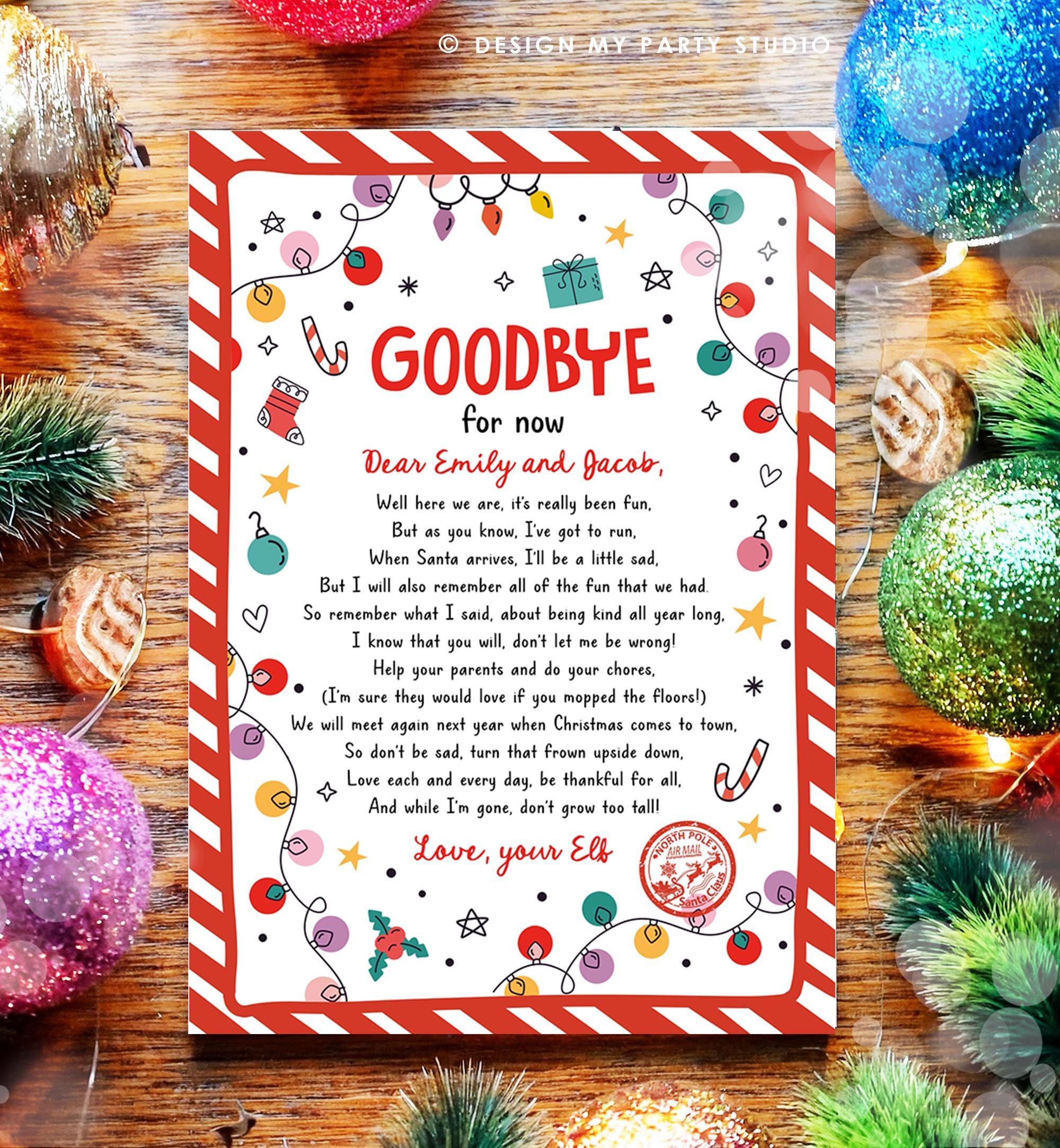 Editable Elf Goodbye Letter Departure Letter Christmas Goodbye from Your Elf Christmas Elf Santa Claus Poem Digital Template Printable 0521