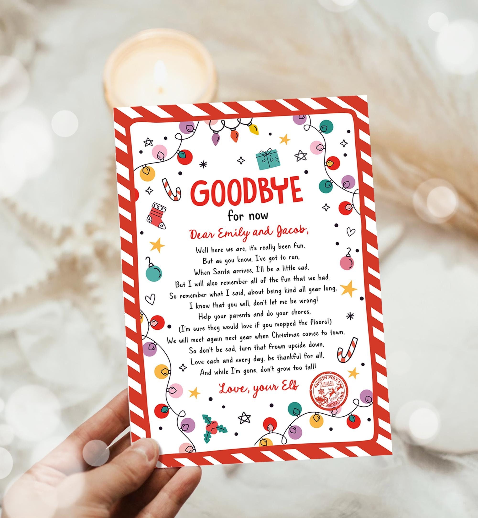 Editable Elf Goodbye Letter Departure Letter Christmas Goodbye from Your Elf Christmas Elf Santa Claus Poem Digital Template Printable 0521