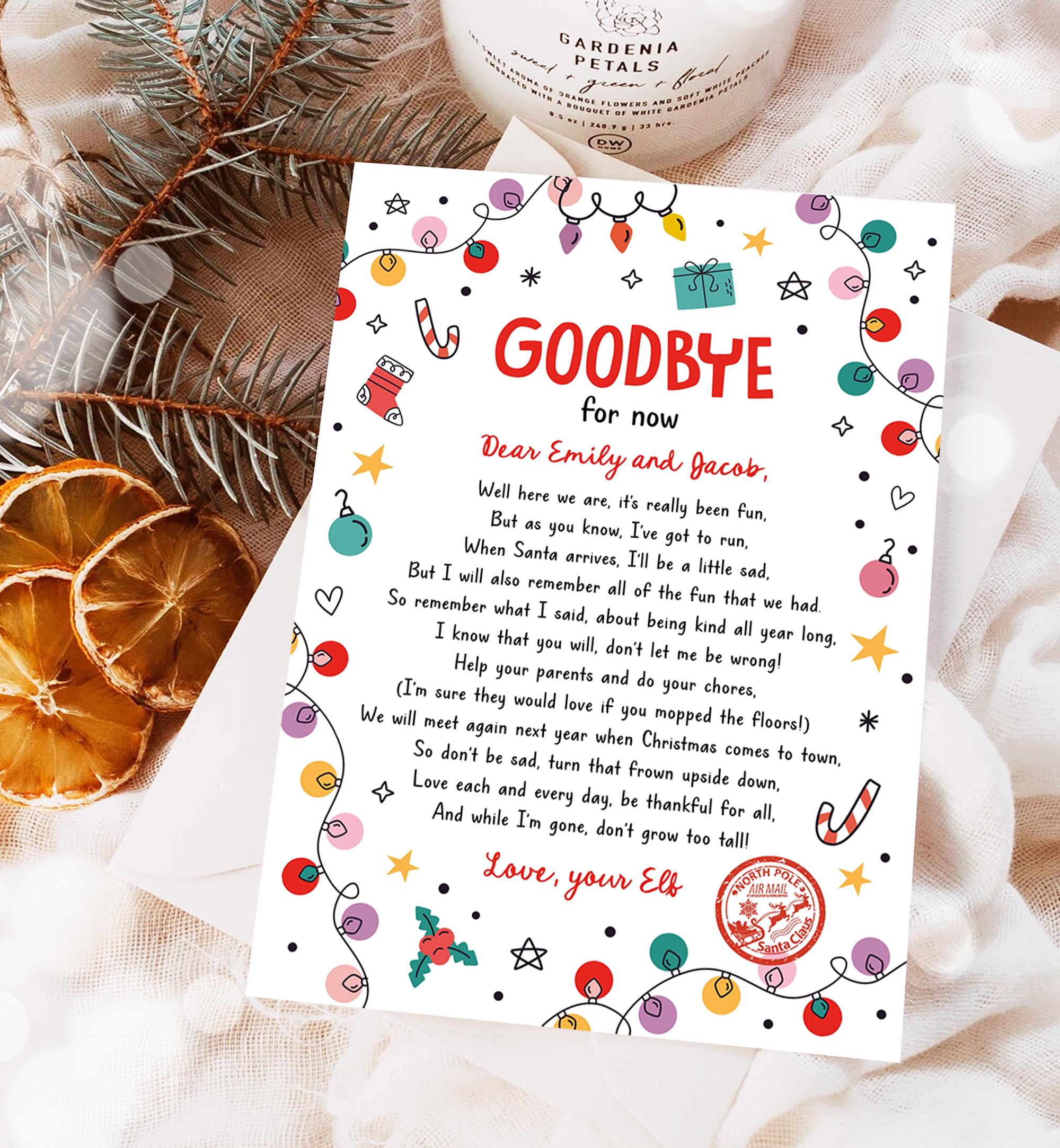 Editable Elf Goodbye Letter Departure Letter Christmas Goodbye from Your Elf Christmas Elf Santa Claus Poem Digital Template Printable 0521