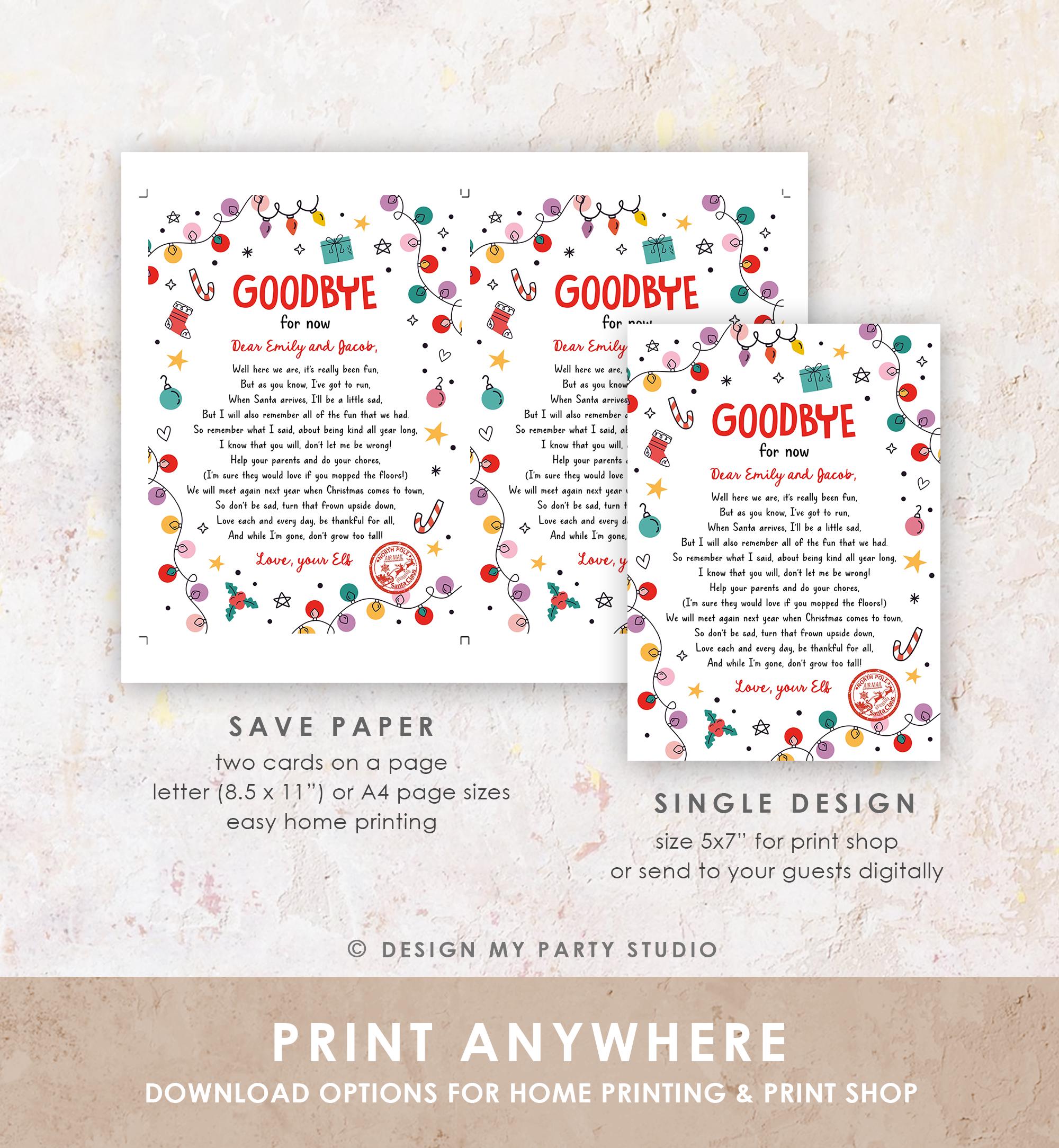 Editable Elf Goodbye Letter Departure Letter Christmas Goodbye from Your Elf Christmas Elf Santa Claus Poem Digital Template Printable 0521