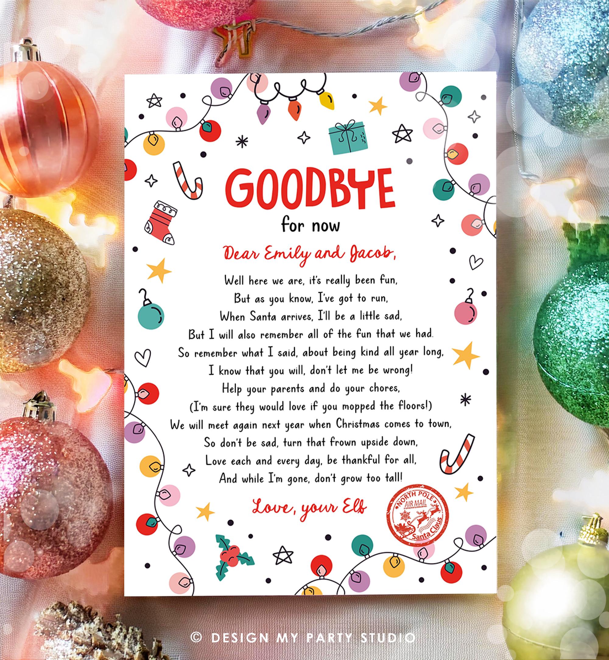 Editable Elf Goodbye Letter Departure Letter Christmas Goodbye from Your Elf Christmas Elf Santa Claus Poem Digital Template Printable 0521