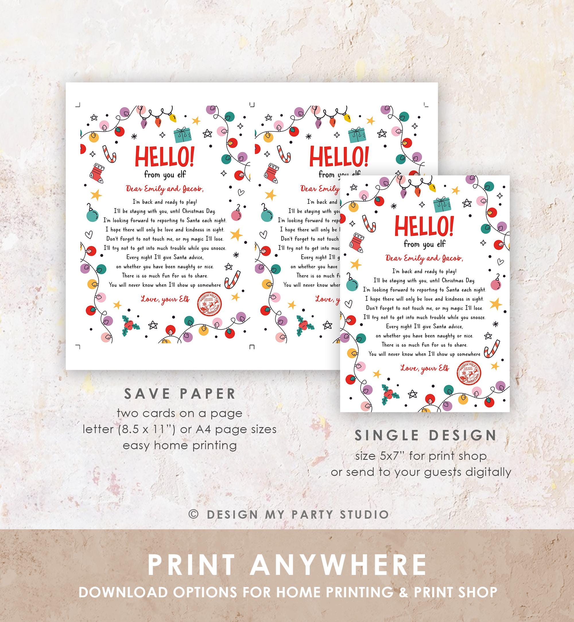 Editable Hello From Your Elf Arrival Letter Return Letter Christmas Elf I'm Back Elf Welcome Elf Digital Download Template Printable 0521