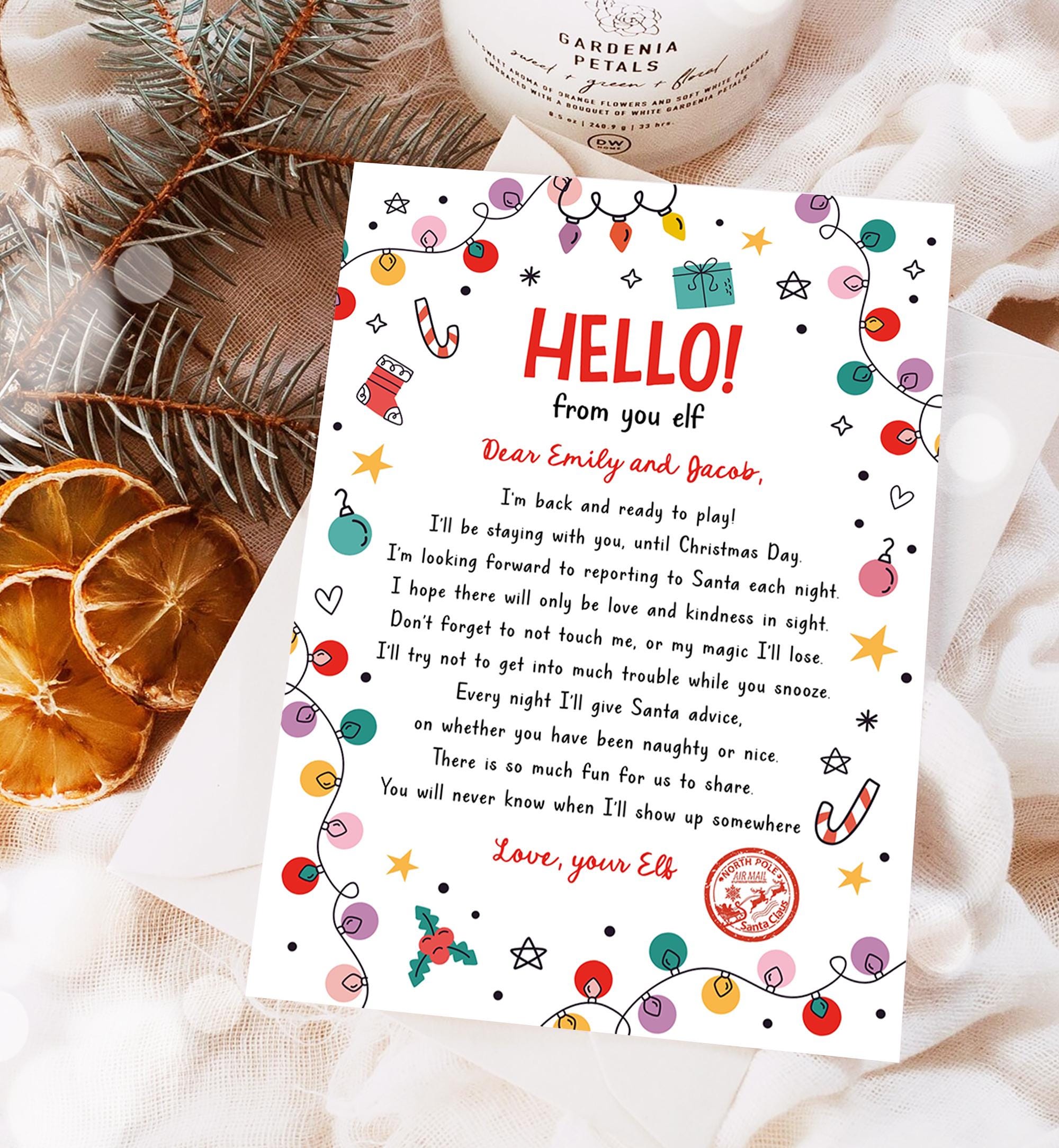 Editable Hello From Your Elf Arrival Letter Return Letter Christmas Elf I'm Back Elf Welcome Elf Digital Download Template Printable 0521