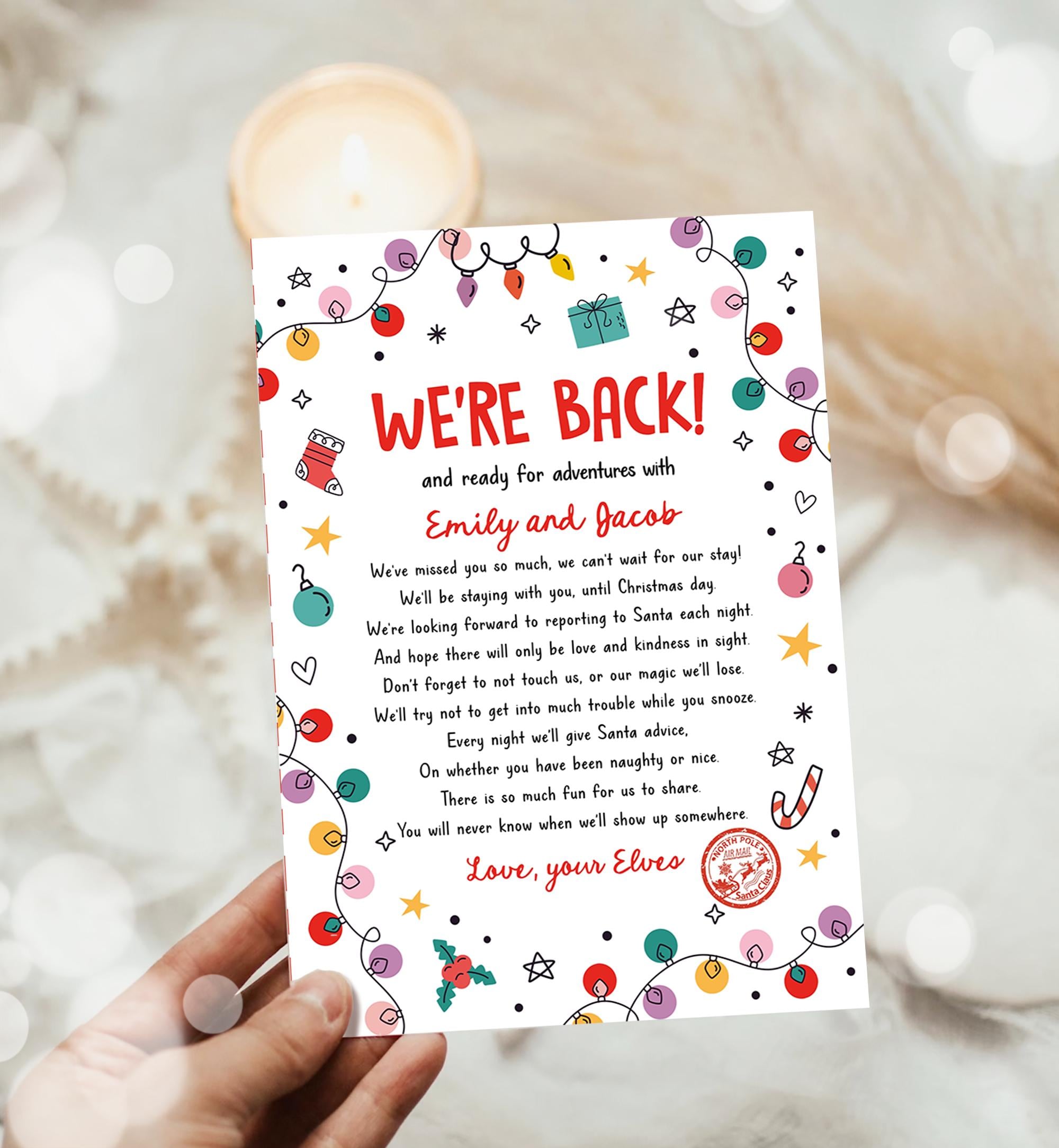 Editable Elf Arrival Letter Return Letter Christmas Elf We're Back Elf Welcome Hello from Elves Boy Girl Digital Template Printable 0521