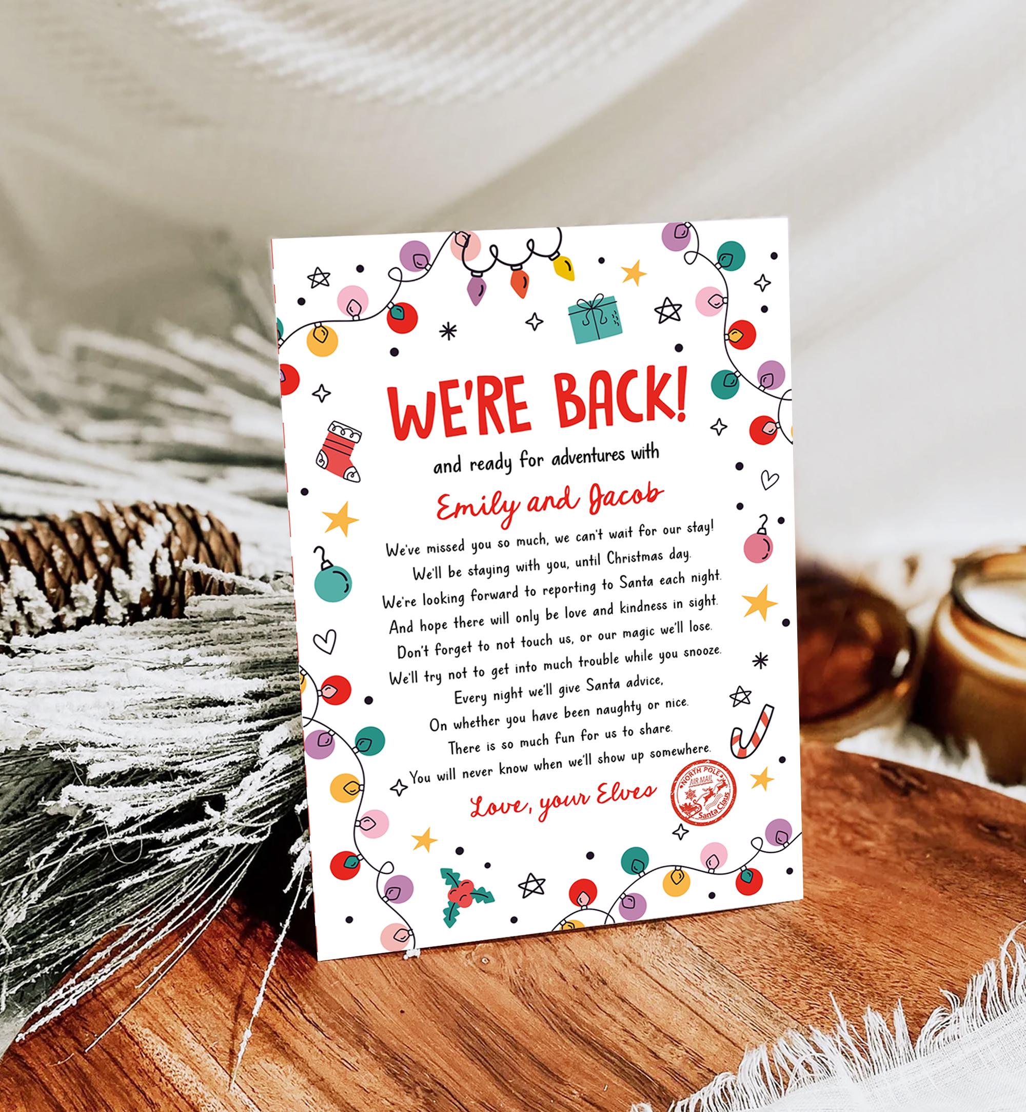 Editable Elf Arrival Letter Return Letter Christmas Elf We're Back Elf Welcome Hello from Elves Boy Girl Digital Template Printable 0521