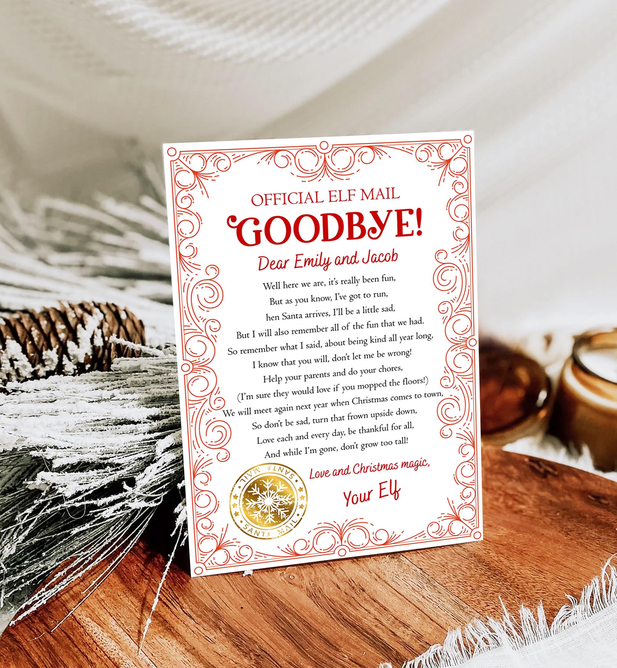 Editable Elf Goodbye Letter Departure Letter Christmas Goodbye from Your Elf Christmas Elf Santa Claus Poem Digital Template Printable 0523