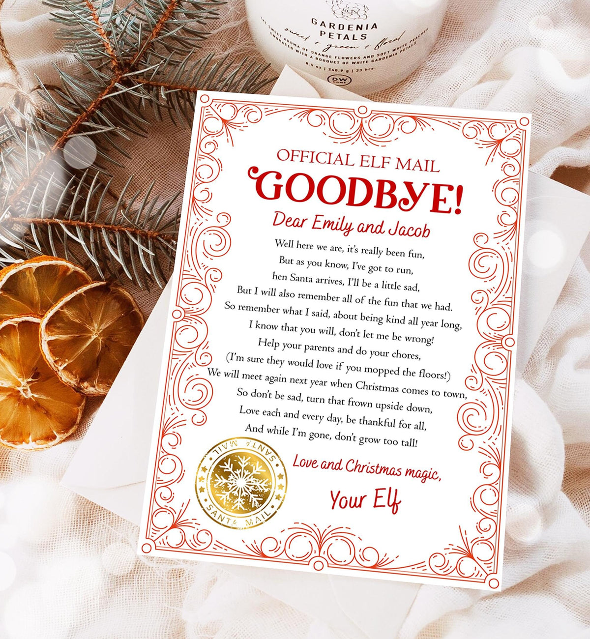 Editable Elf Goodbye Letter Departure Letter Christmas Goodbye from Your Elf Christmas Elf Santa Claus Poem Digital Template Printable 0523