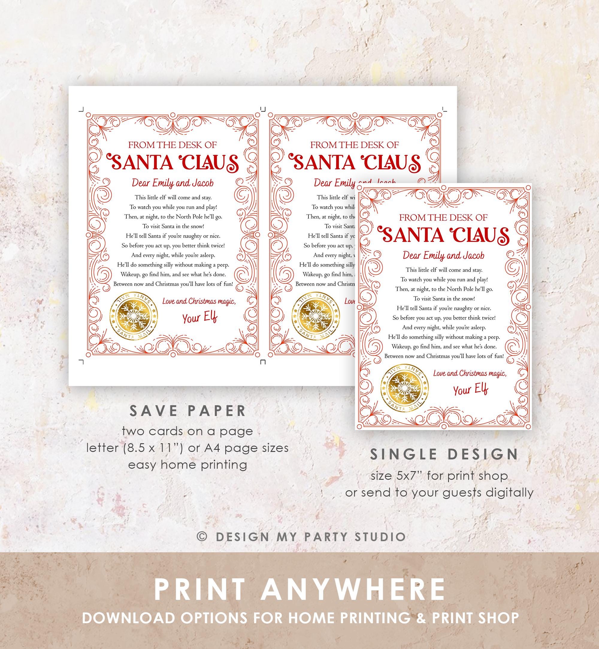 Editable From the Desk of Santa Claus First Time Elf Arrival Letter Return Letter Christmas Elf I'm Back Digital Template Printable 0523