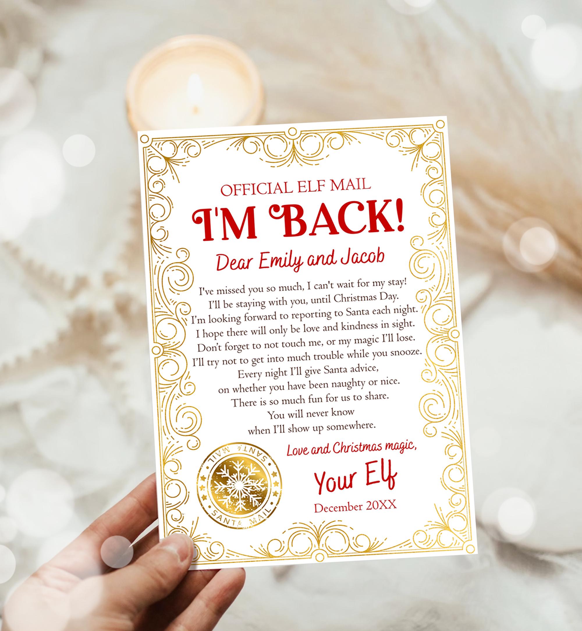 Editable Elf Arrival Letter Return Letter Christmas Elf I'm Back Elf Welcome Xmas Elf Letter From Your Elf Official Printable Template 0523