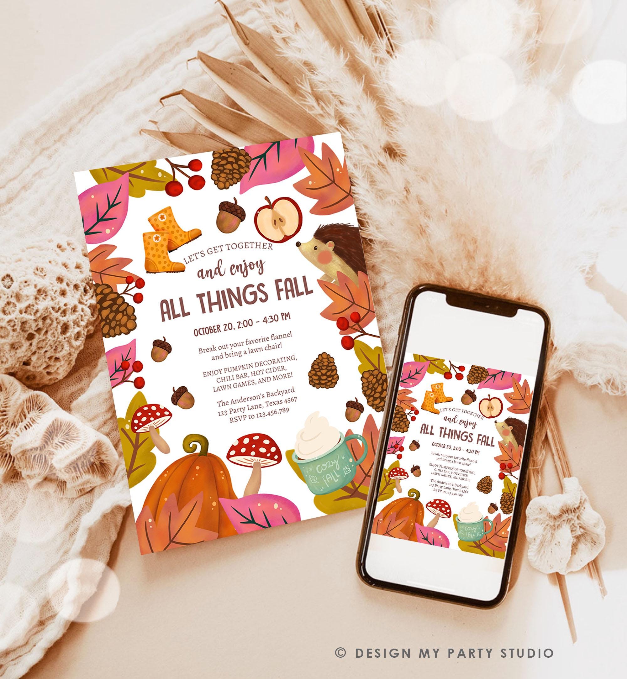 Editable All Things Fall Invitation Fall Celebration Fall Harvest Party Neighborhood Party Digital Download Template Evite Printable 0516