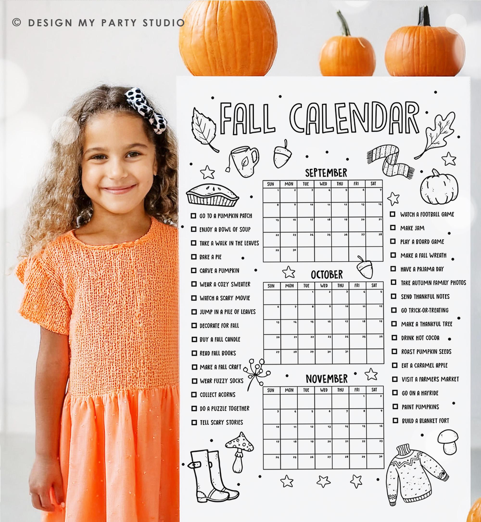 Fall Calendar 2024 Fall Bucket List Fun Fall Activities Autumn Checklist Autumn Calendar Countdown Poster Instant Download Printable Digital