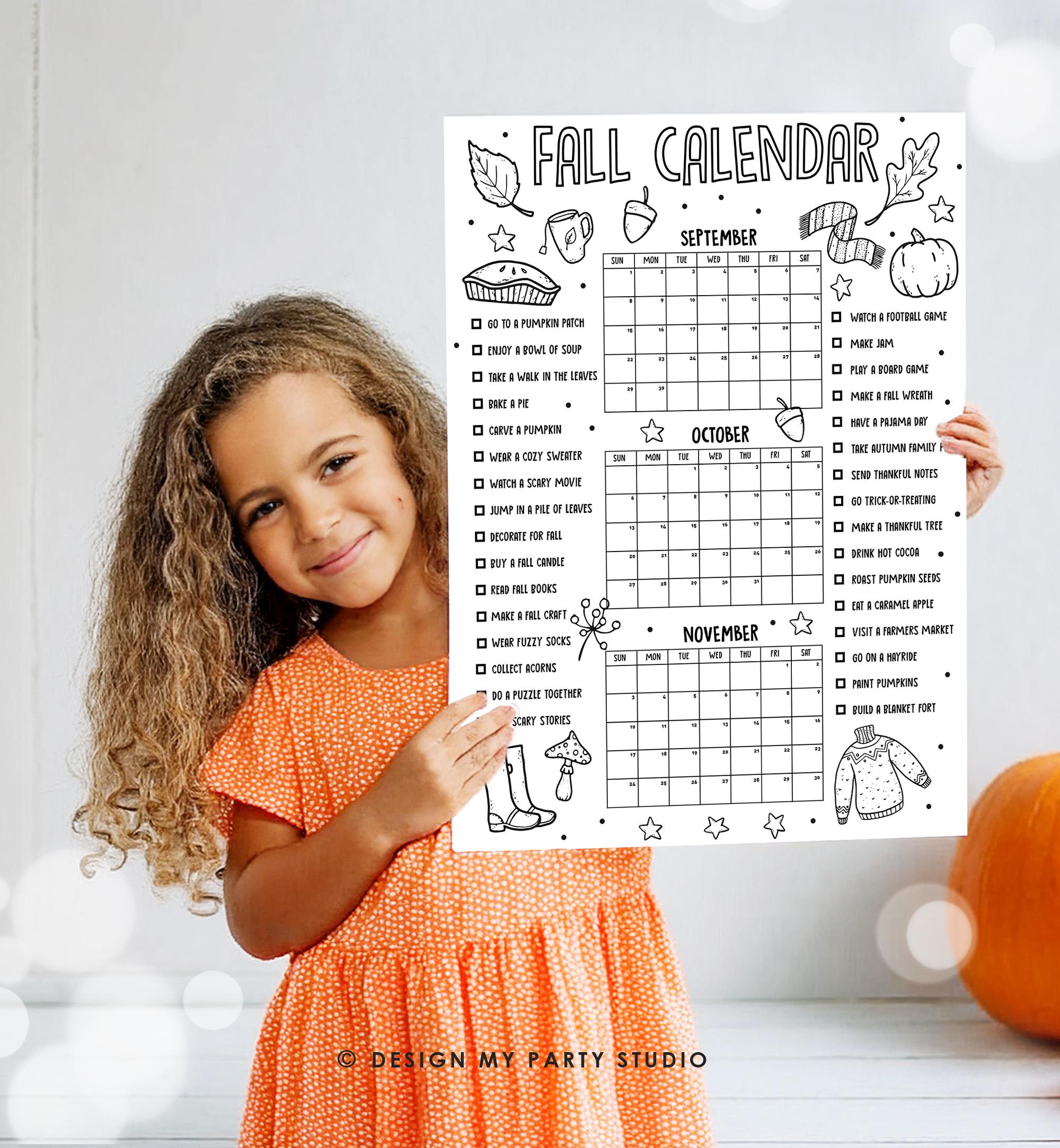 Fall Calendar 2024 Fall Bucket List Fun Fall Activities Autumn Checklist Autumn Calendar Countdown Poster Instant Download Printable Digital