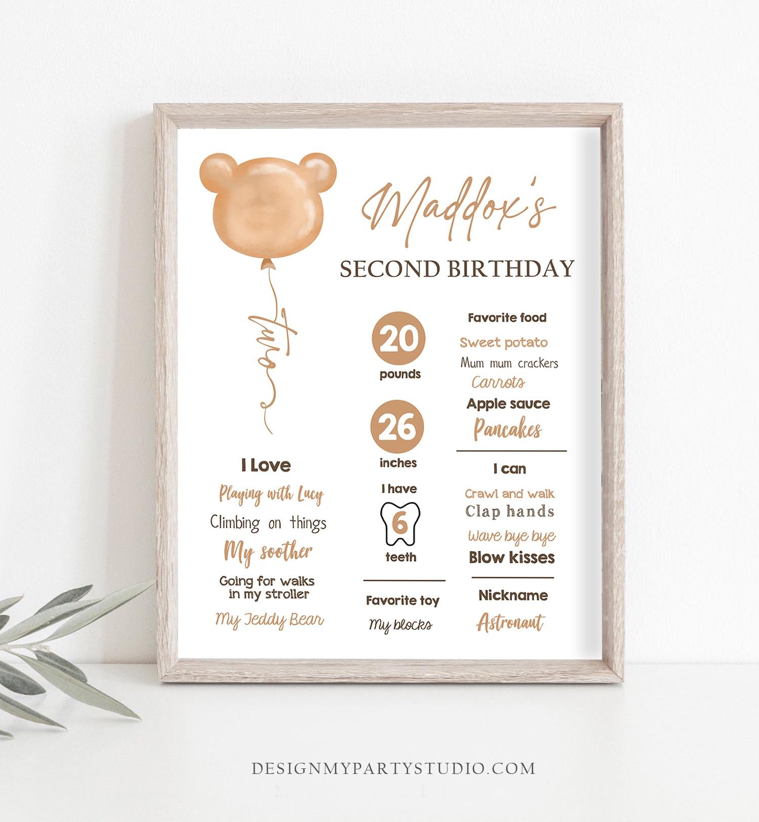 Editable Teddy Bear 2nd Birthday Milestones Sign Teddy Bear Picnic Birthday Second Birthday Beary Much Download Template Printable 0439