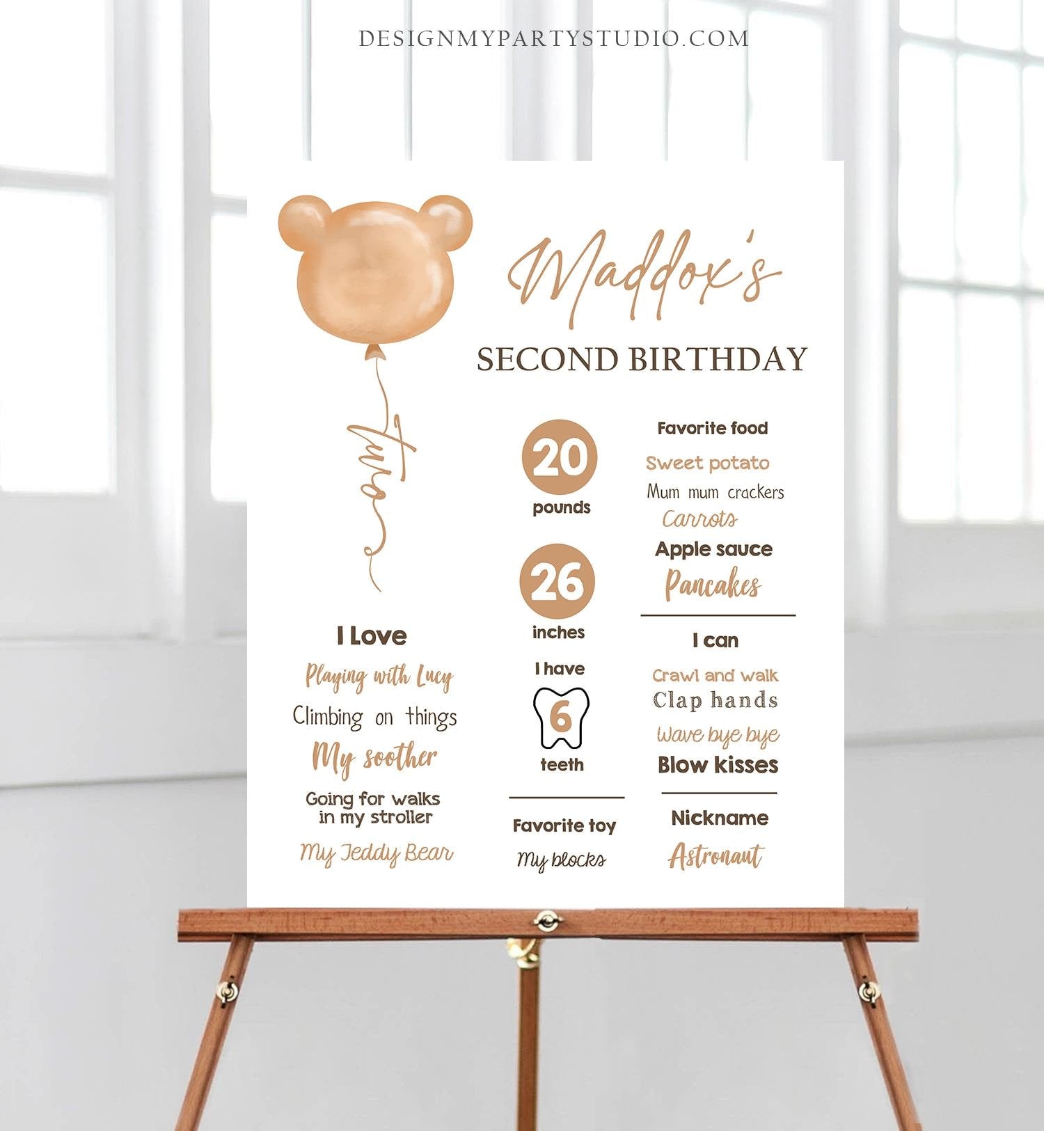 Editable Teddy Bear 2nd Birthday Milestones Sign Teddy Bear Picnic Birthday Second Birthday Beary Much Download Template Printable 0439