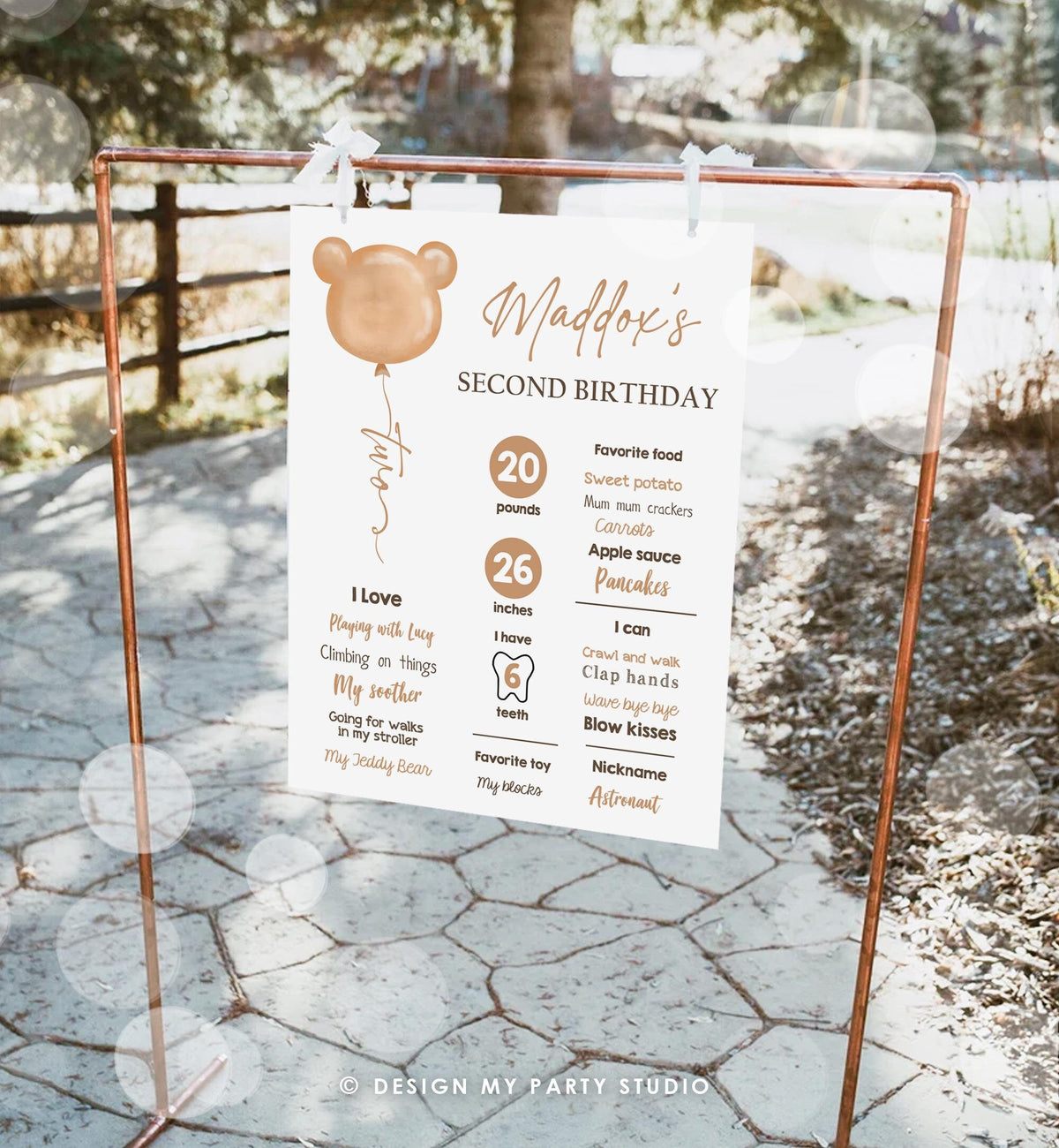 Editable Teddy Bear 2nd Birthday Milestones Sign Teddy Bear Picnic Birthday Second Birthday Beary Much Download Template Printable 0439