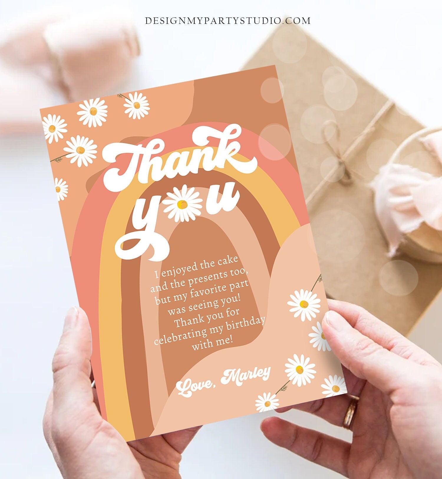 Editable Groovy Birthday Thank You Card Groovy Baby ShowerTwo Groovy One Boho Retro 70s Daisy Digital Download Template Printable 0428