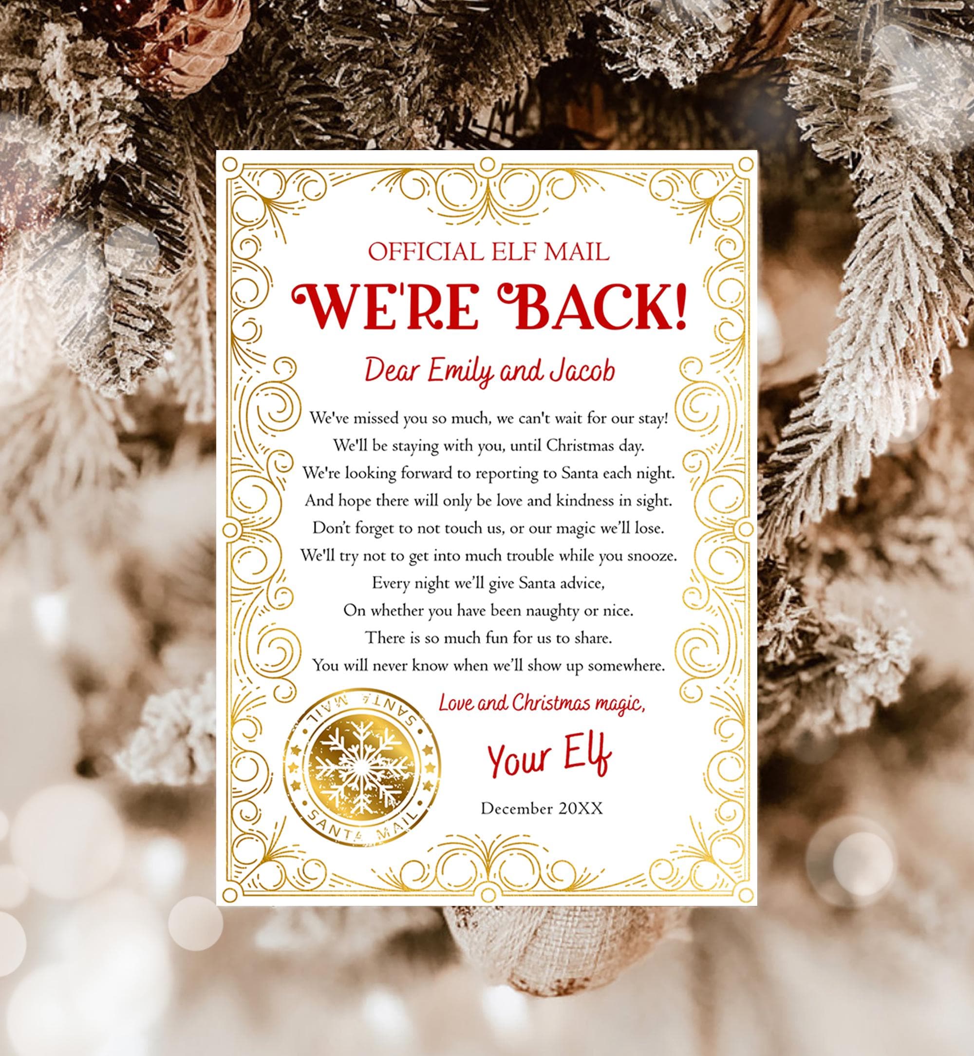 Editable We're Back Elf Arrival Letter Return Letter Christmas Elf Elf Welcome Hello from Elves Boy Girl Digital Template Printable 0523