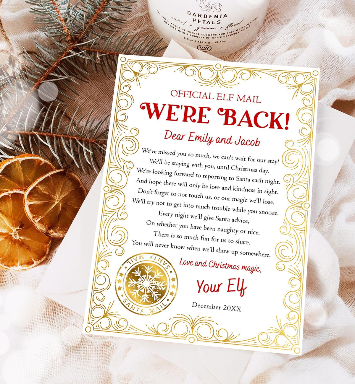 Editable We&#39;re Back Elf Arrival Letter Return Letter Christmas Elf Elf Welcome Hello from Elves Boy Girl Digital Template Printable 0523