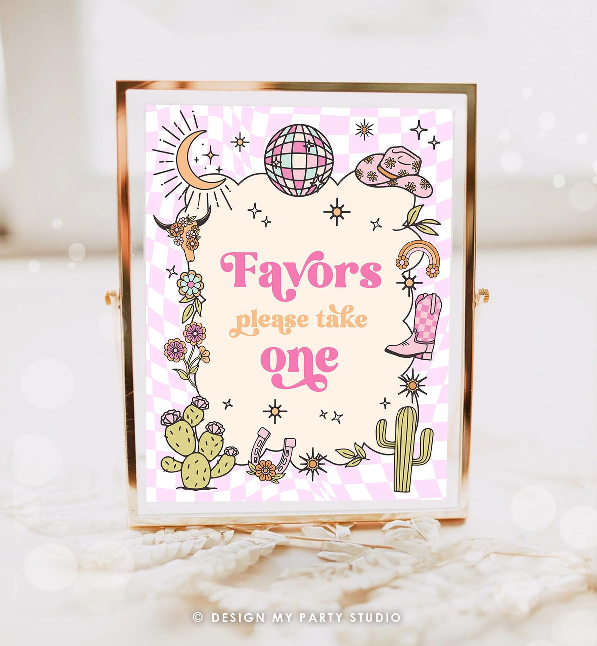 Favors Sign Space Cowgirl Birthday Party Sign Disco Cowgirl Sign Pink Rodeo Party Nashville Wild West Country Girl Download Printable 0519