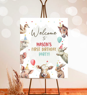 Editable Farm Birthday Welcome Sign Boy Barnyard Birthday Welcome Poster Farm Animals Birthday Welcome Boy Template Corjl PRINTABLE 0448