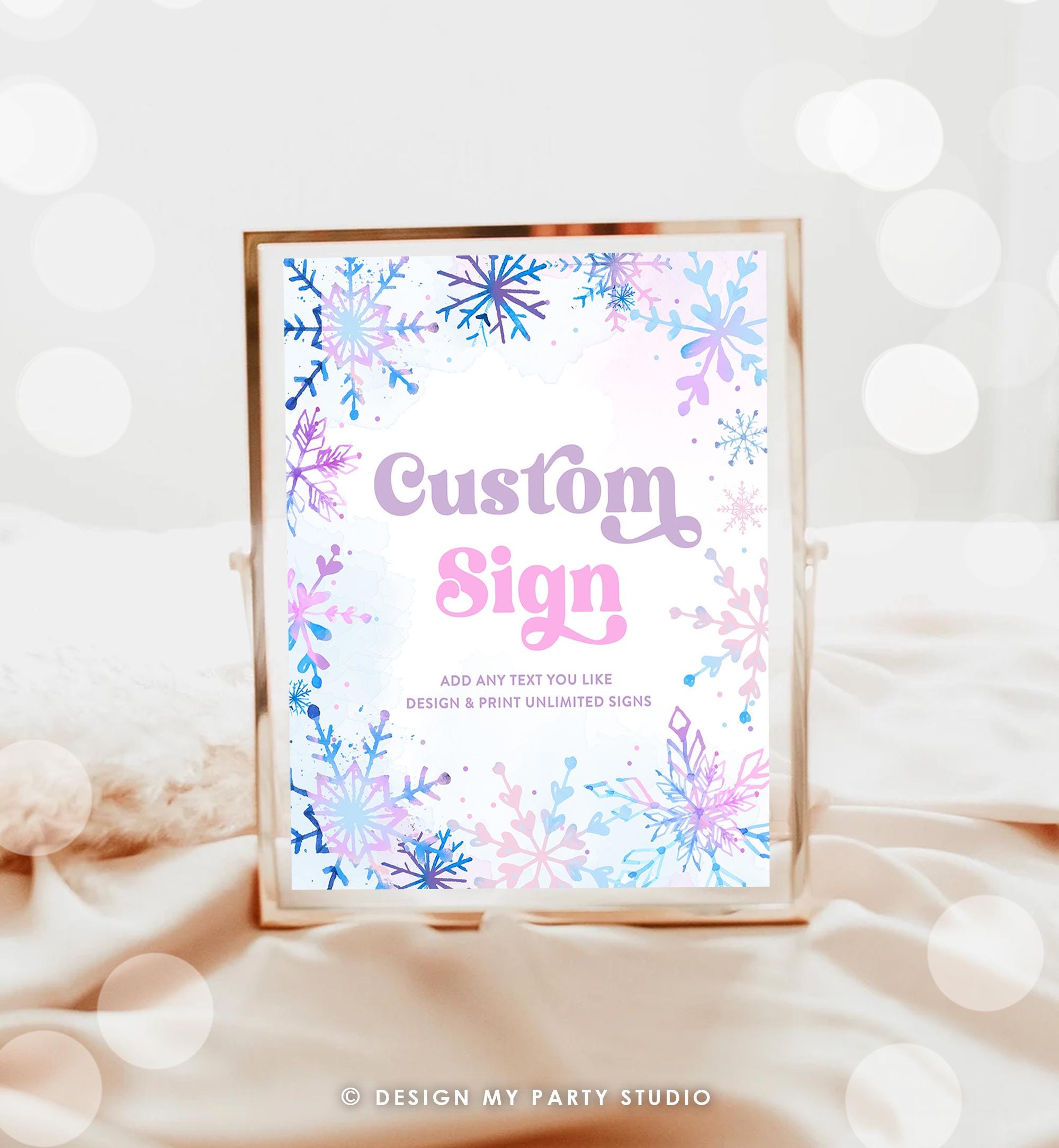 Editable Custom Sign Winter Onederland Wonderland First Birthday Girl Pink Purple Snowflake Princess Castle Decor Digital Printable 0518